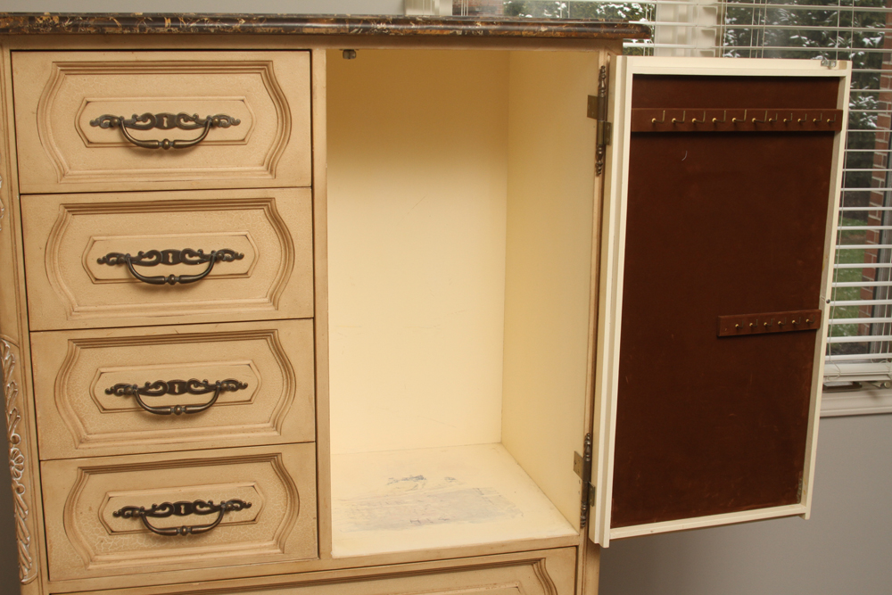 Stone Top Neoclassical Style Wardrobe with Metal Base