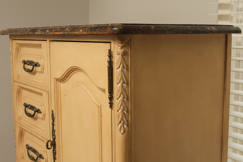 Stone Top Neoclassical Style Wardrobe with Metal Base
