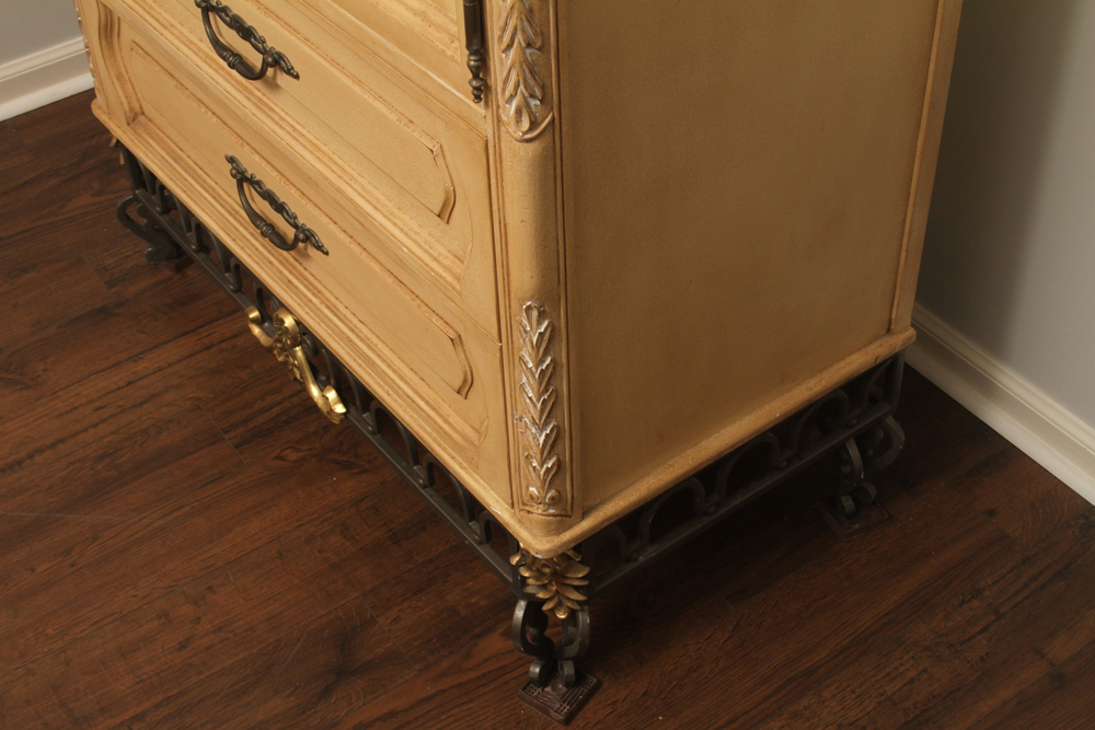 Stone Top Neoclassical Style Wardrobe with Metal Base