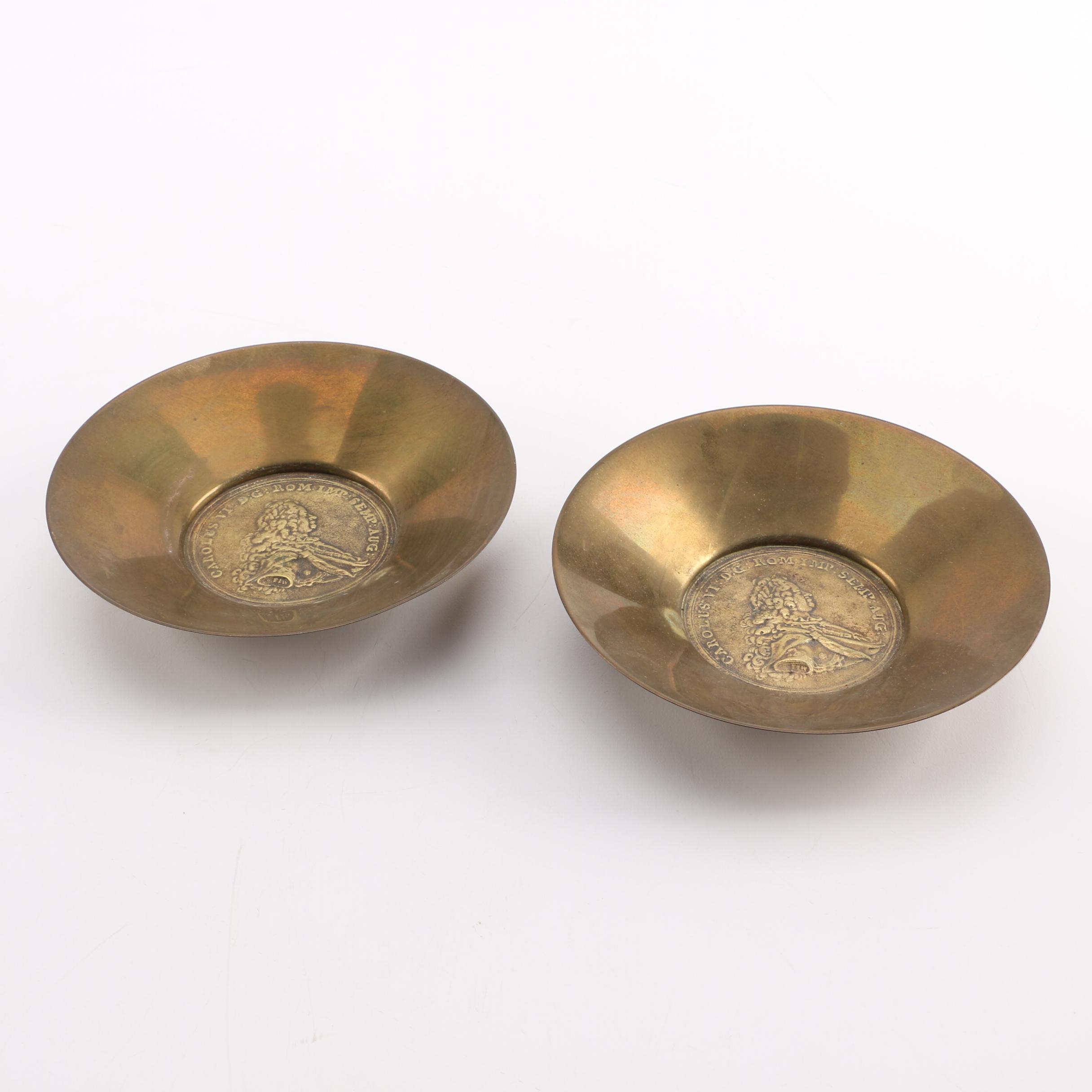 Austrian Ironworker's Society Medals Set in Brass Bowls