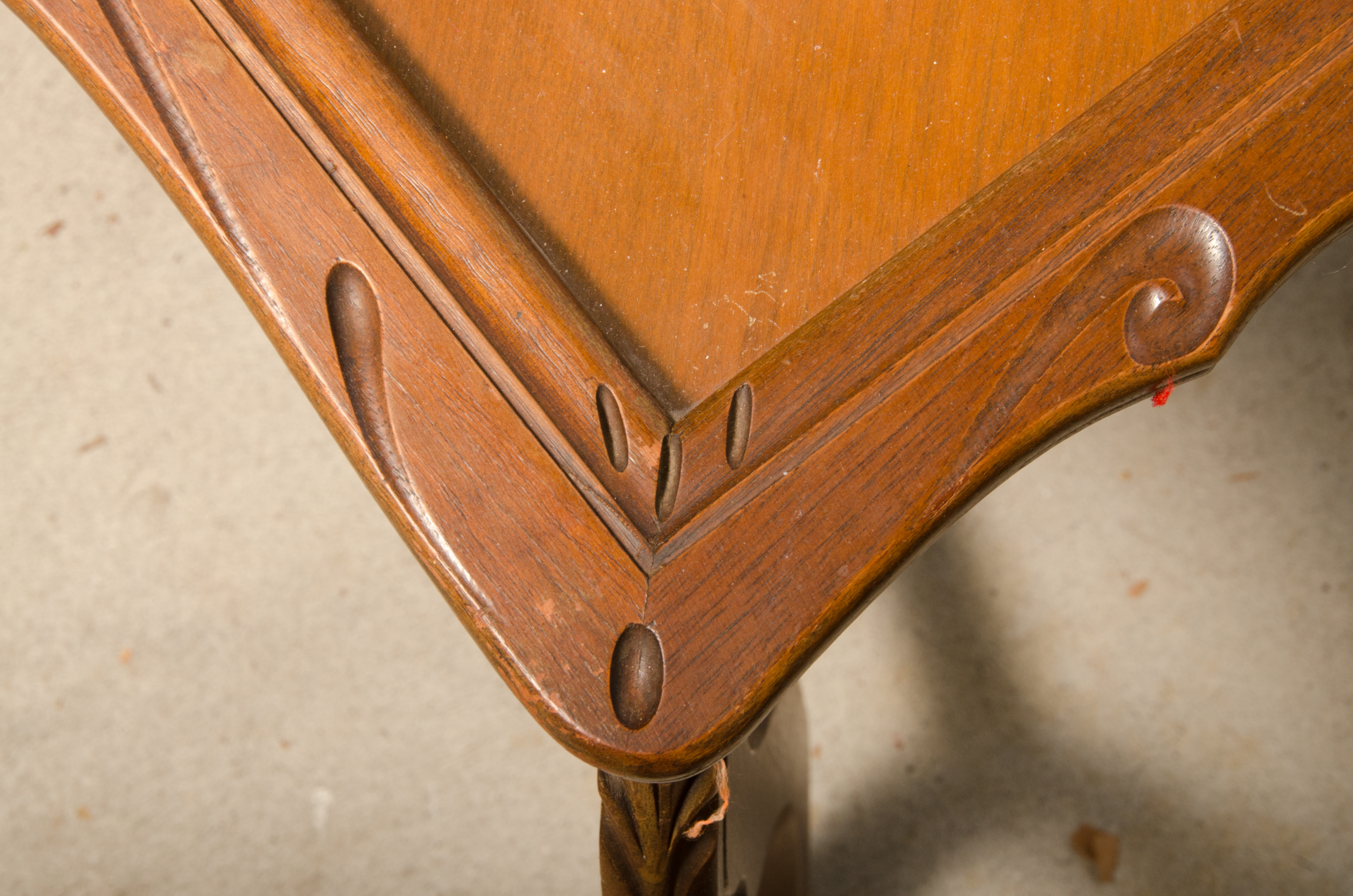 Carved Wooden Coffee Table with Inlaid Glass Top