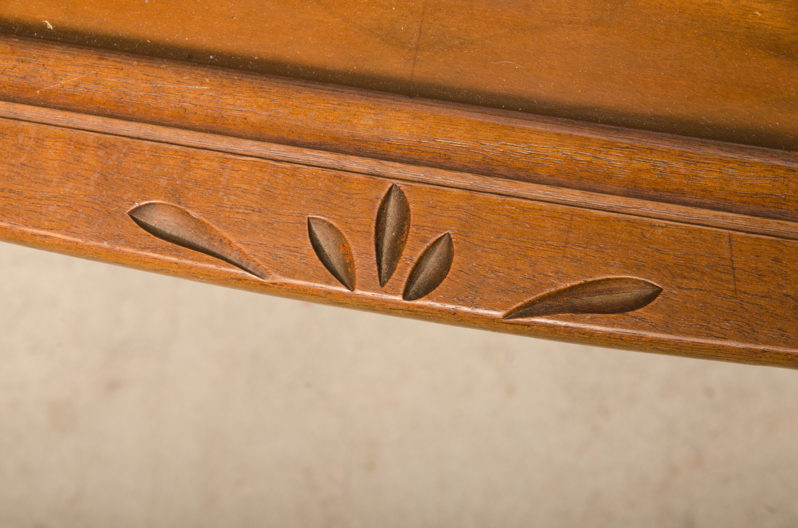 Carved Wooden Coffee Table with Inlaid Glass Top