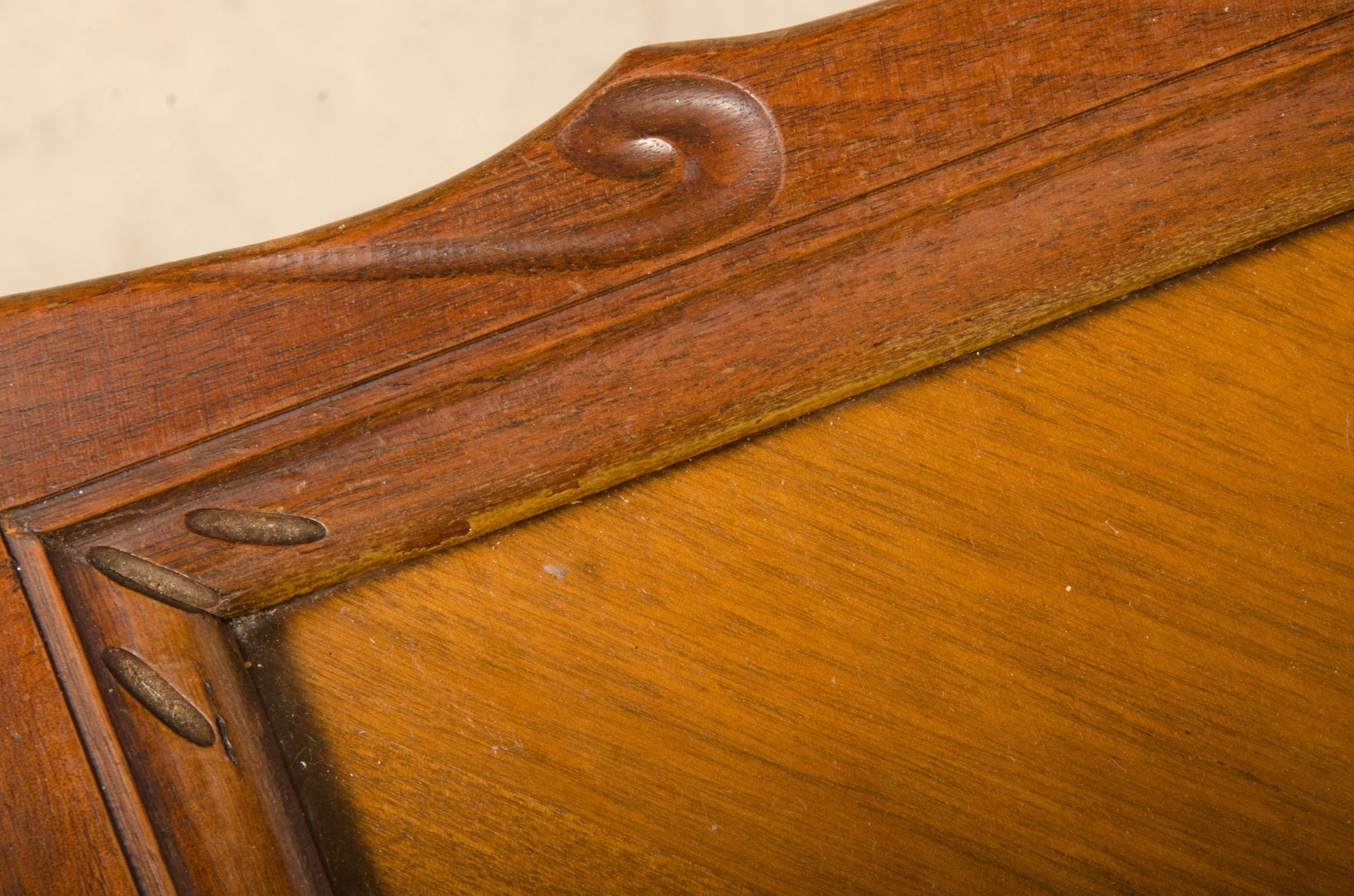 Carved Wooden Coffee Table with Inlaid Glass Top