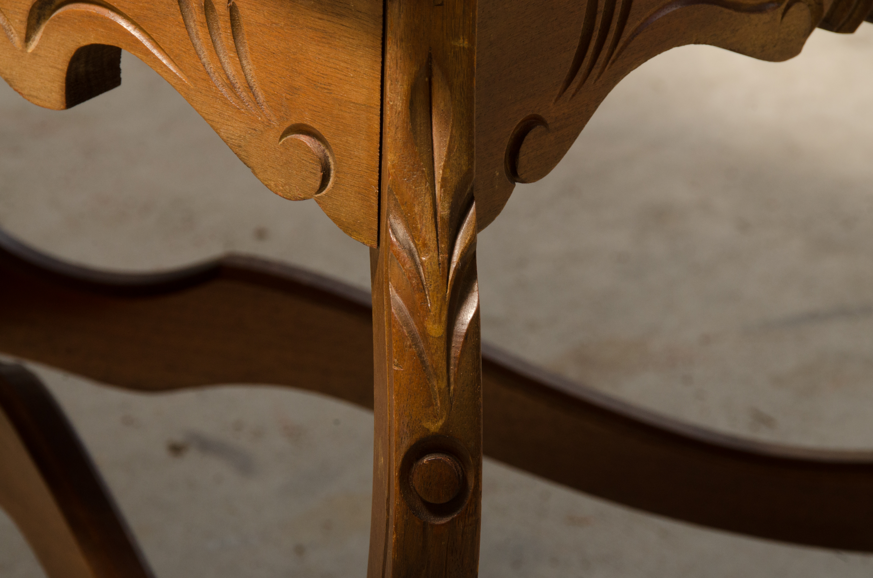 Carved Wooden Coffee Table with Inlaid Glass Top