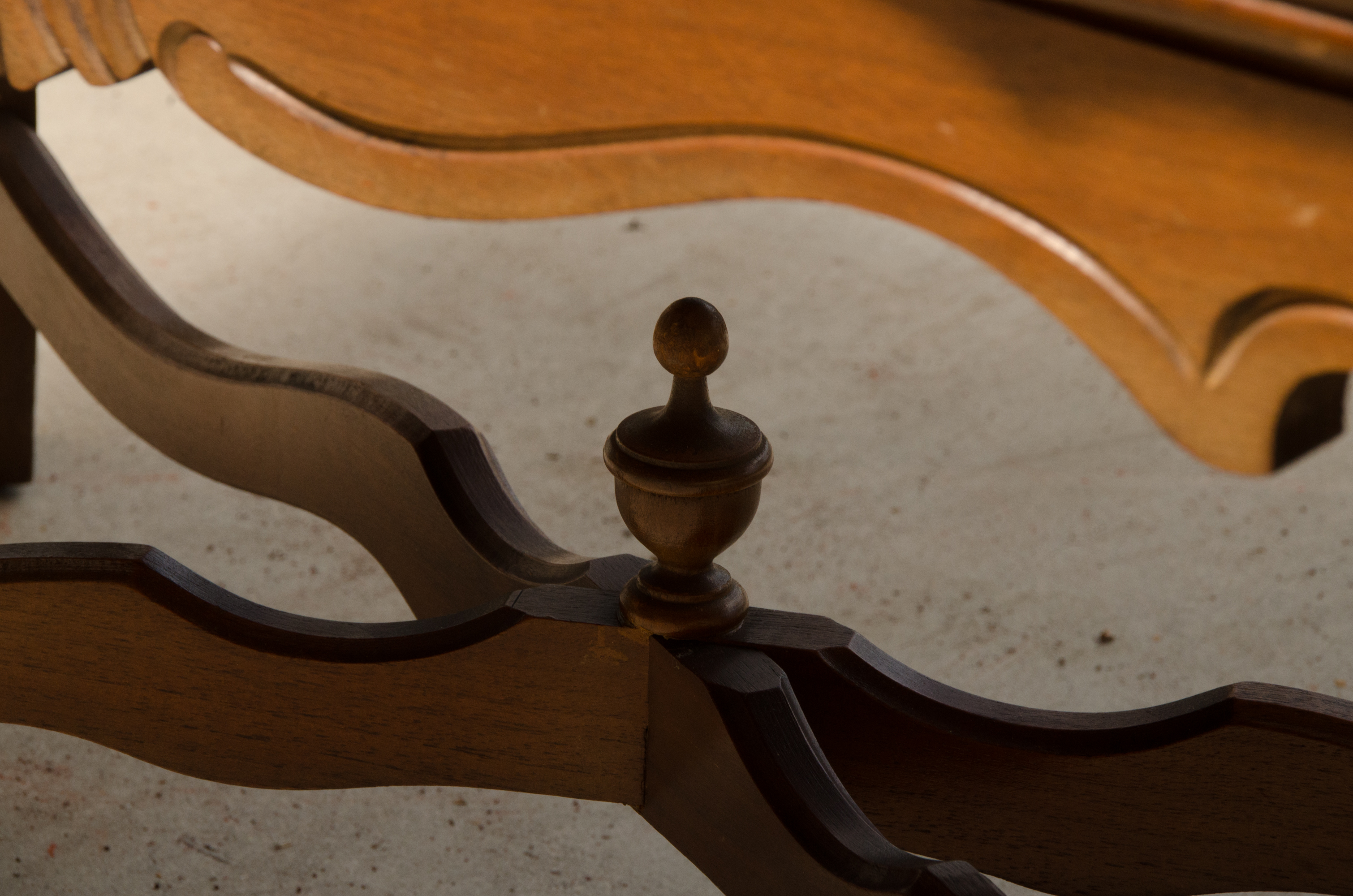 Carved Wooden Coffee Table with Inlaid Glass Top