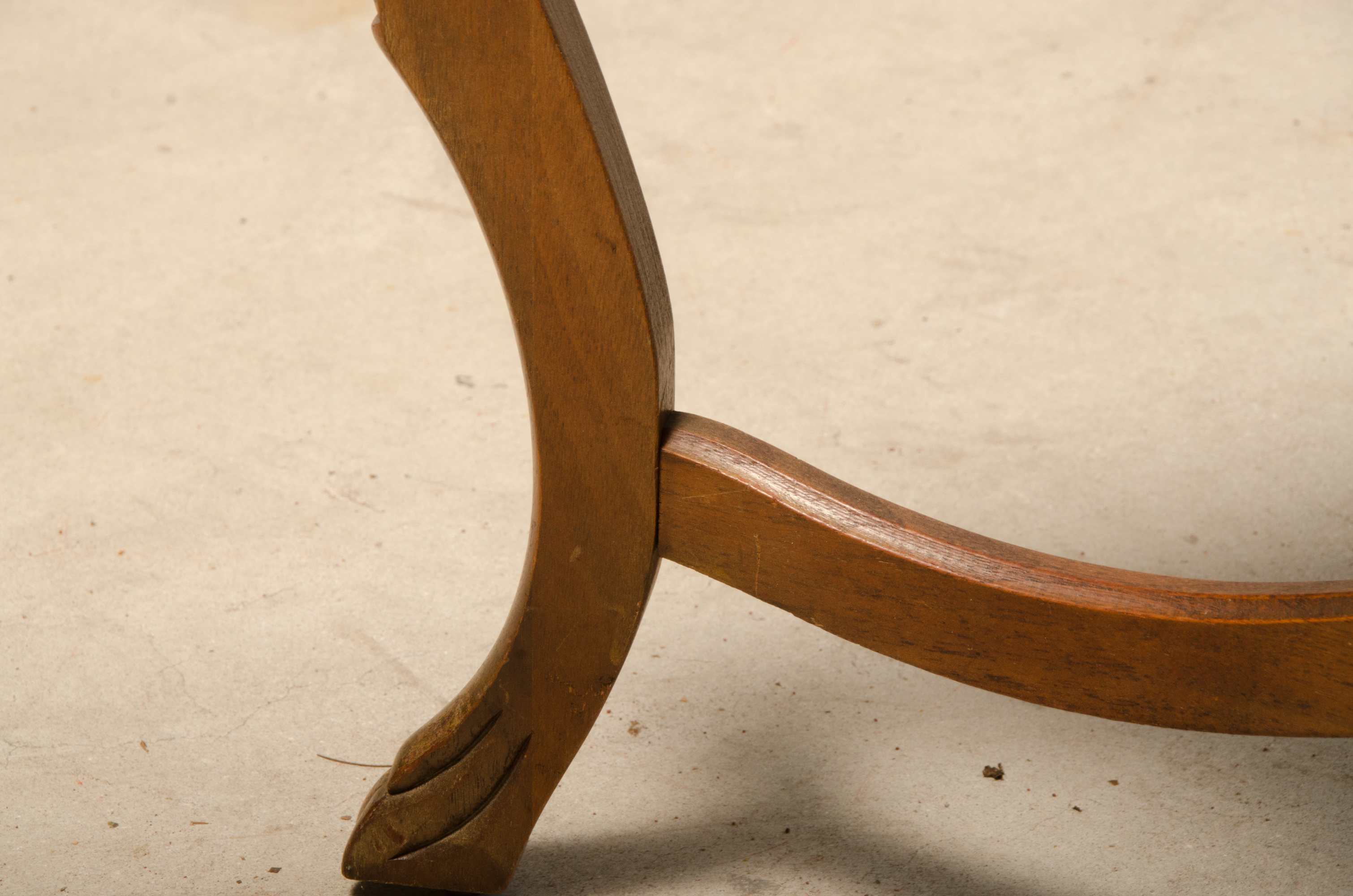 Carved Wooden Coffee Table with Inlaid Glass Top
