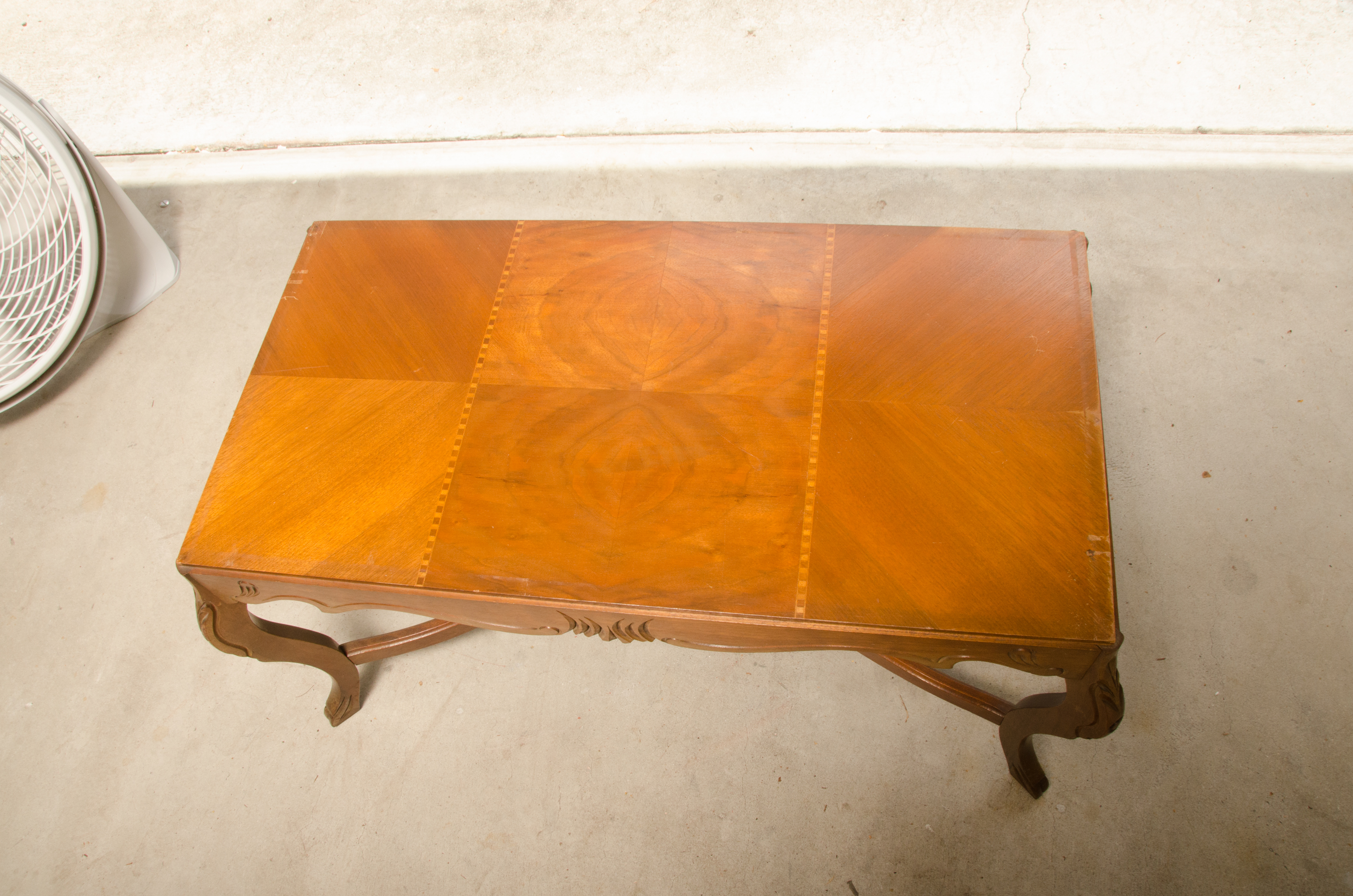 Carved Wooden Coffee Table with Inlaid Glass Top