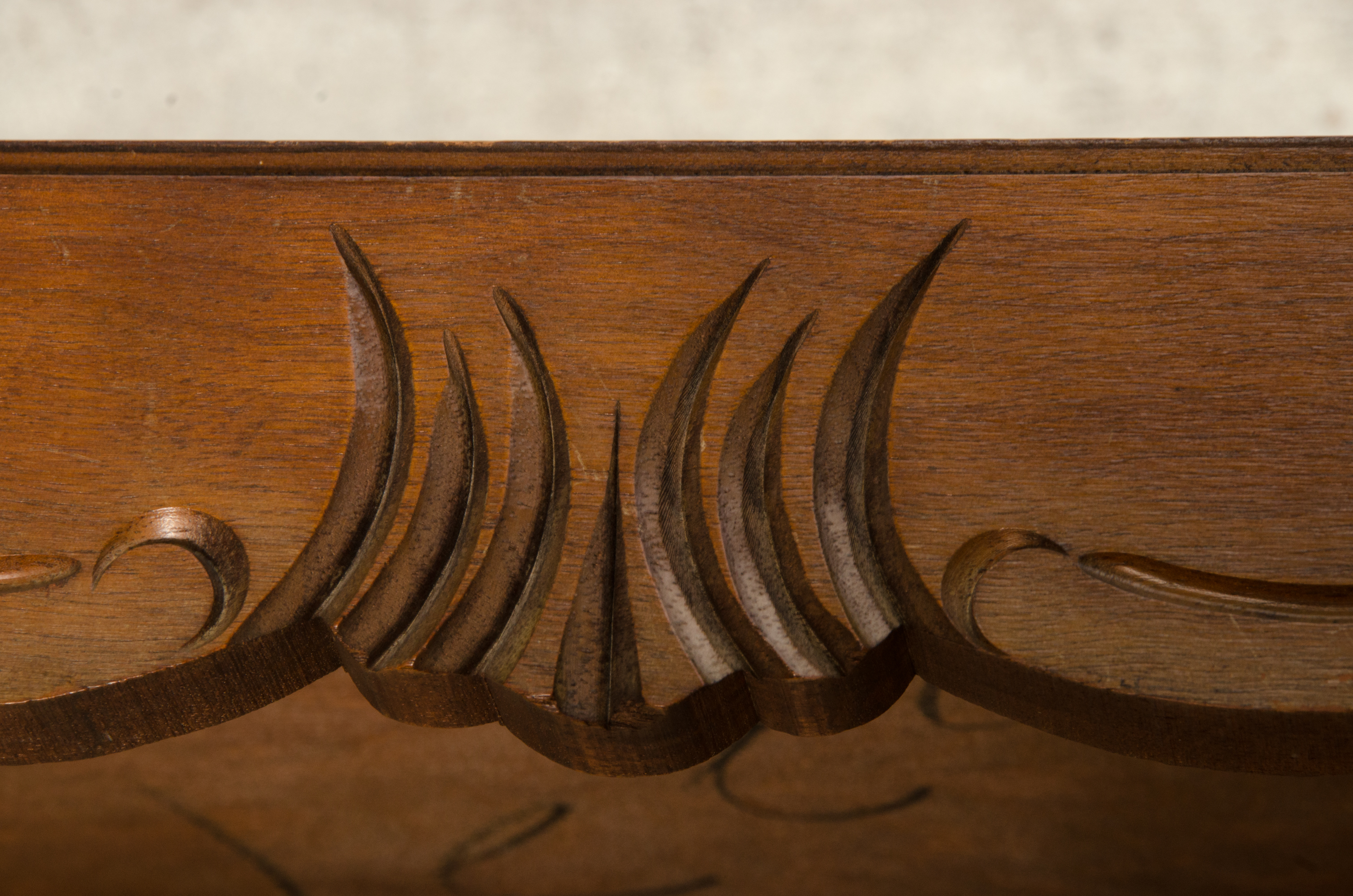 Carved Wooden Coffee Table with Inlaid Glass Top