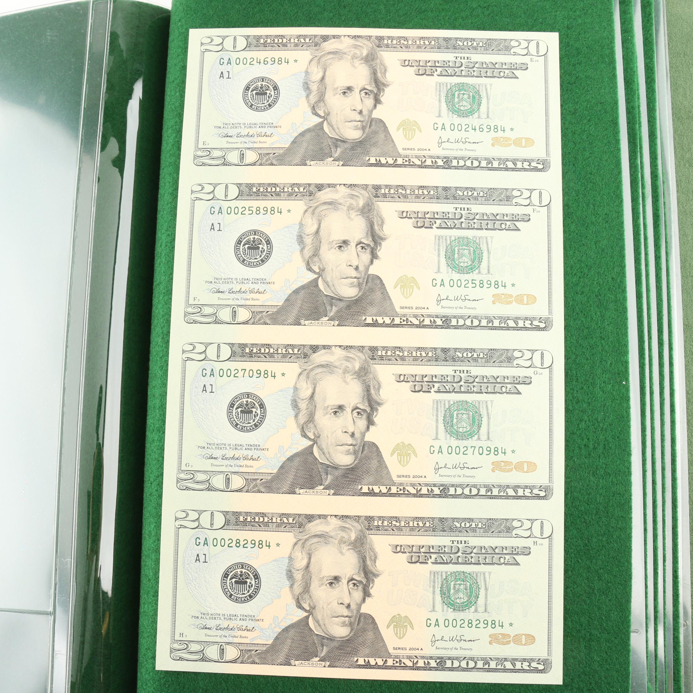 "Legal Tender Uncut Currency Sheets of the U.S." Currency Set
