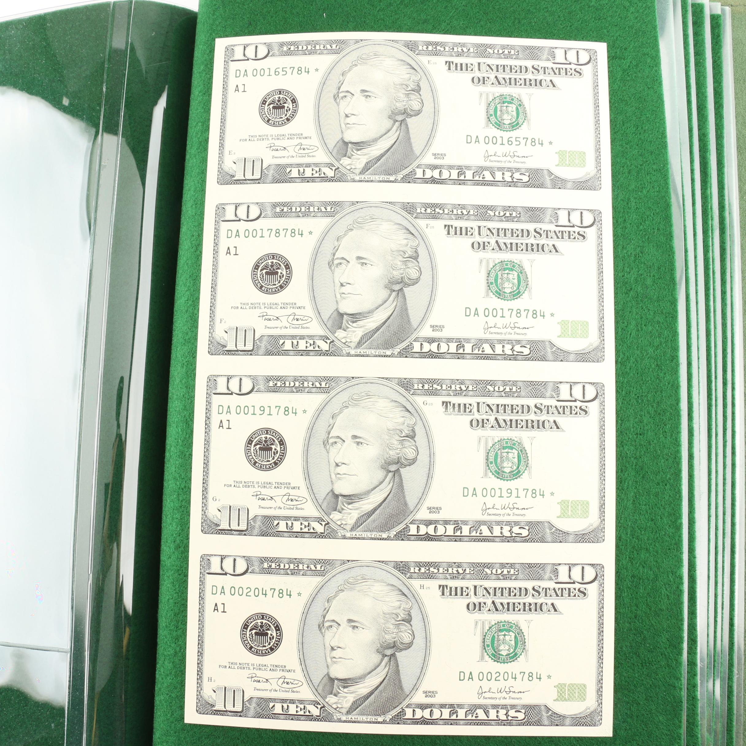"Legal Tender Uncut Currency Sheets of the U.S." Currency Set