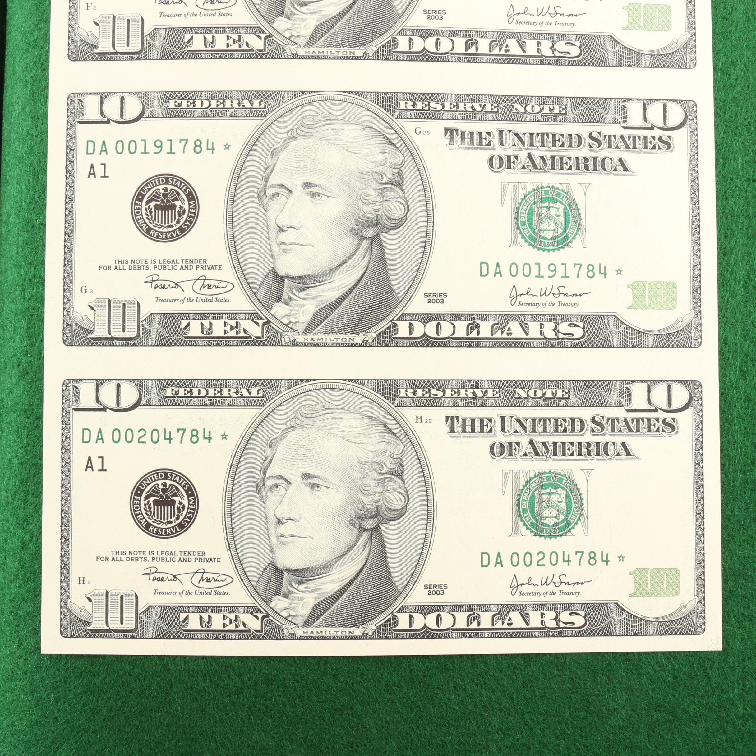 "Legal Tender Uncut Currency Sheets of the U.S." Currency Set