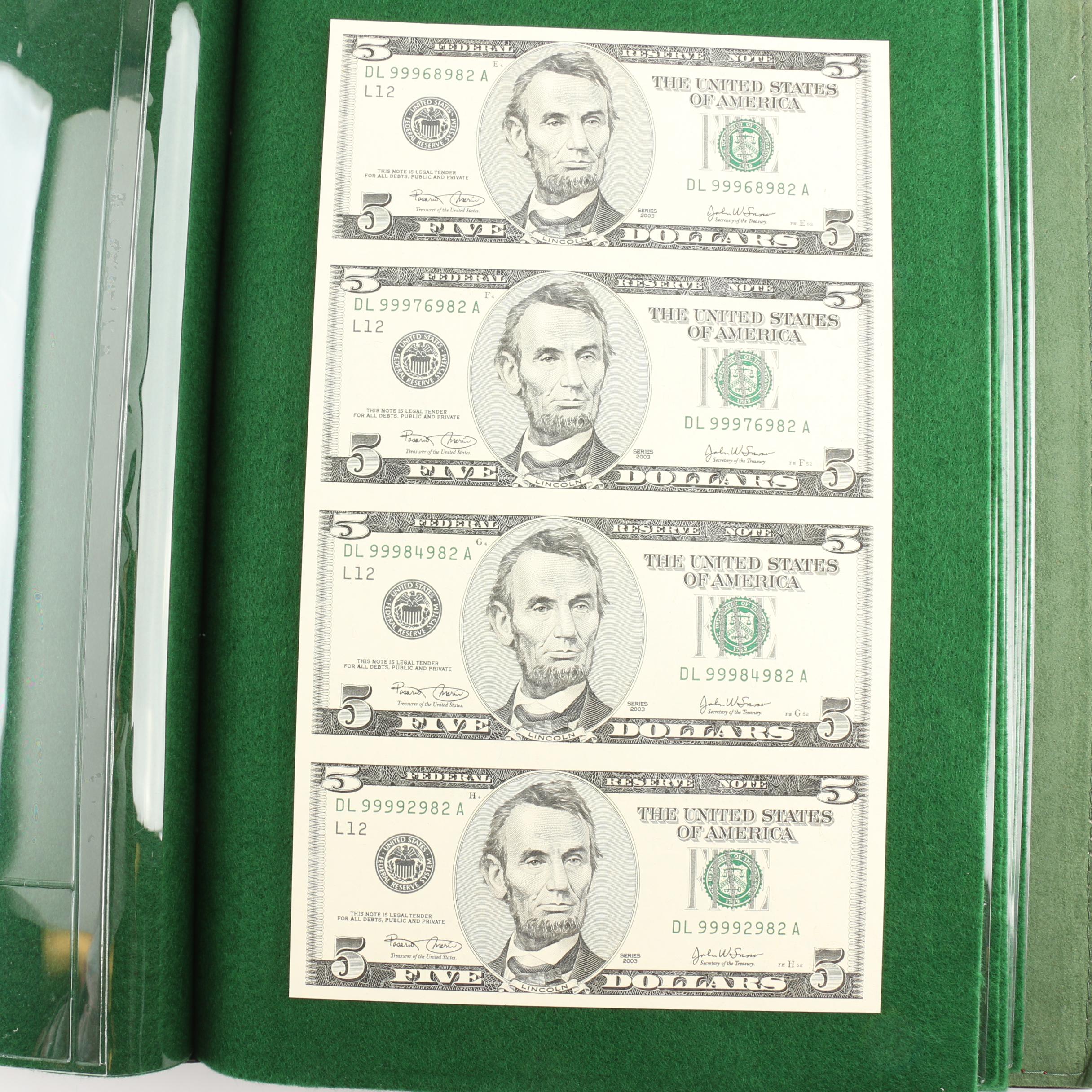 "Legal Tender Uncut Currency Sheets of the U.S." Currency Set