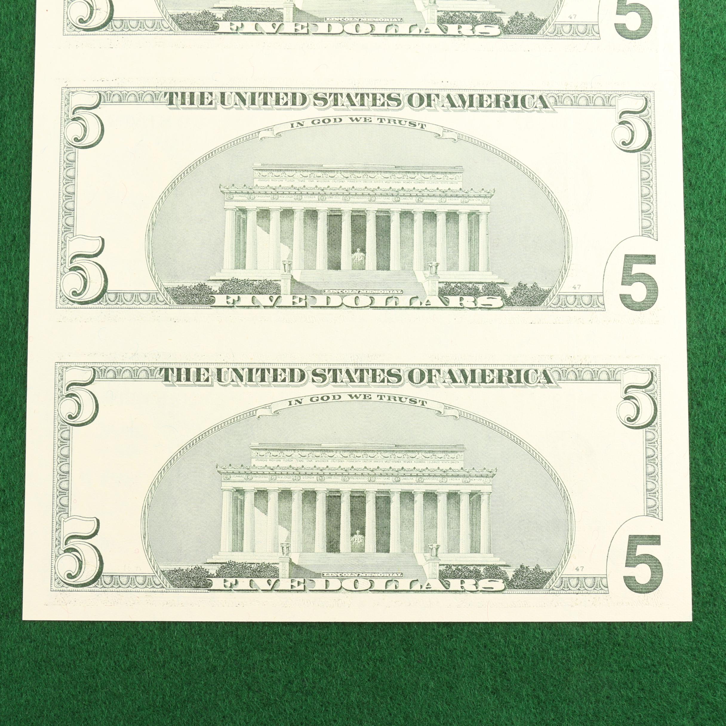 "Legal Tender Uncut Currency Sheets of the U.S." Currency Set