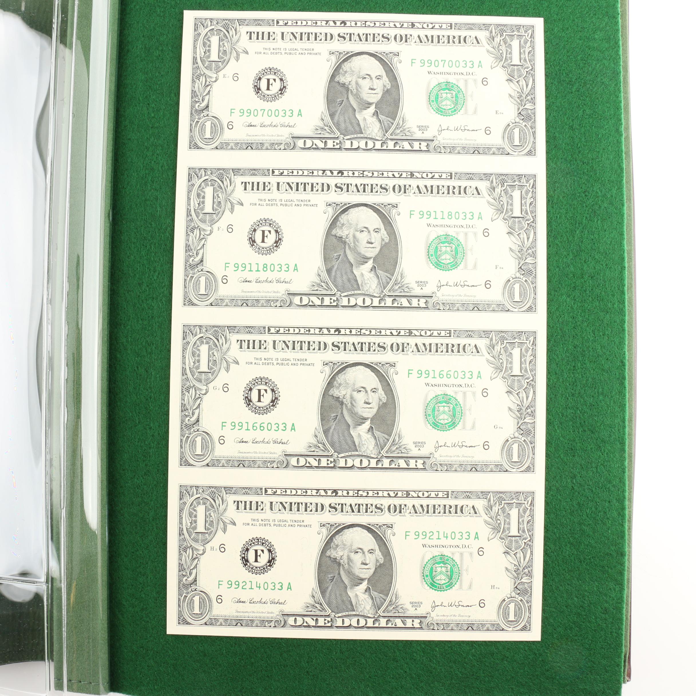 "Legal Tender Uncut Currency Sheets of the U.S." Currency Set