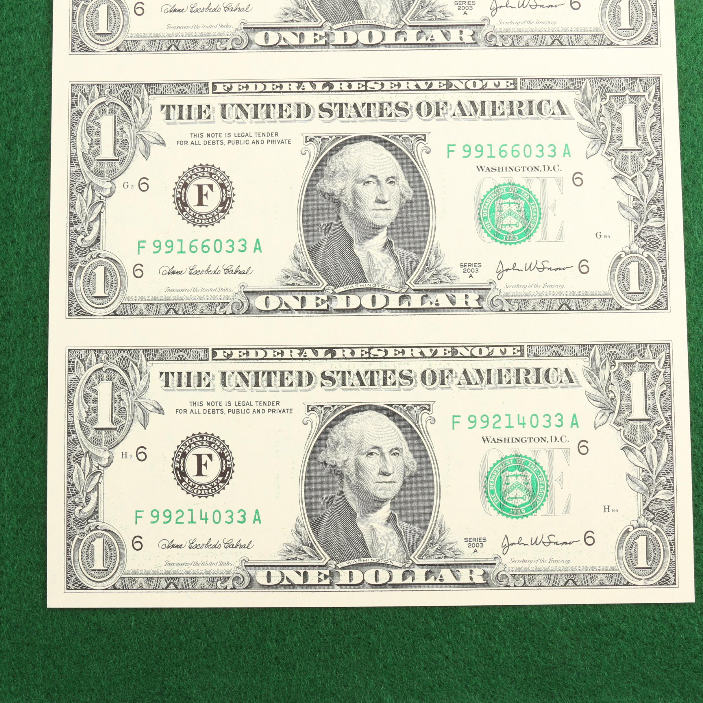 "Legal Tender Uncut Currency Sheets of the U.S." Currency Set