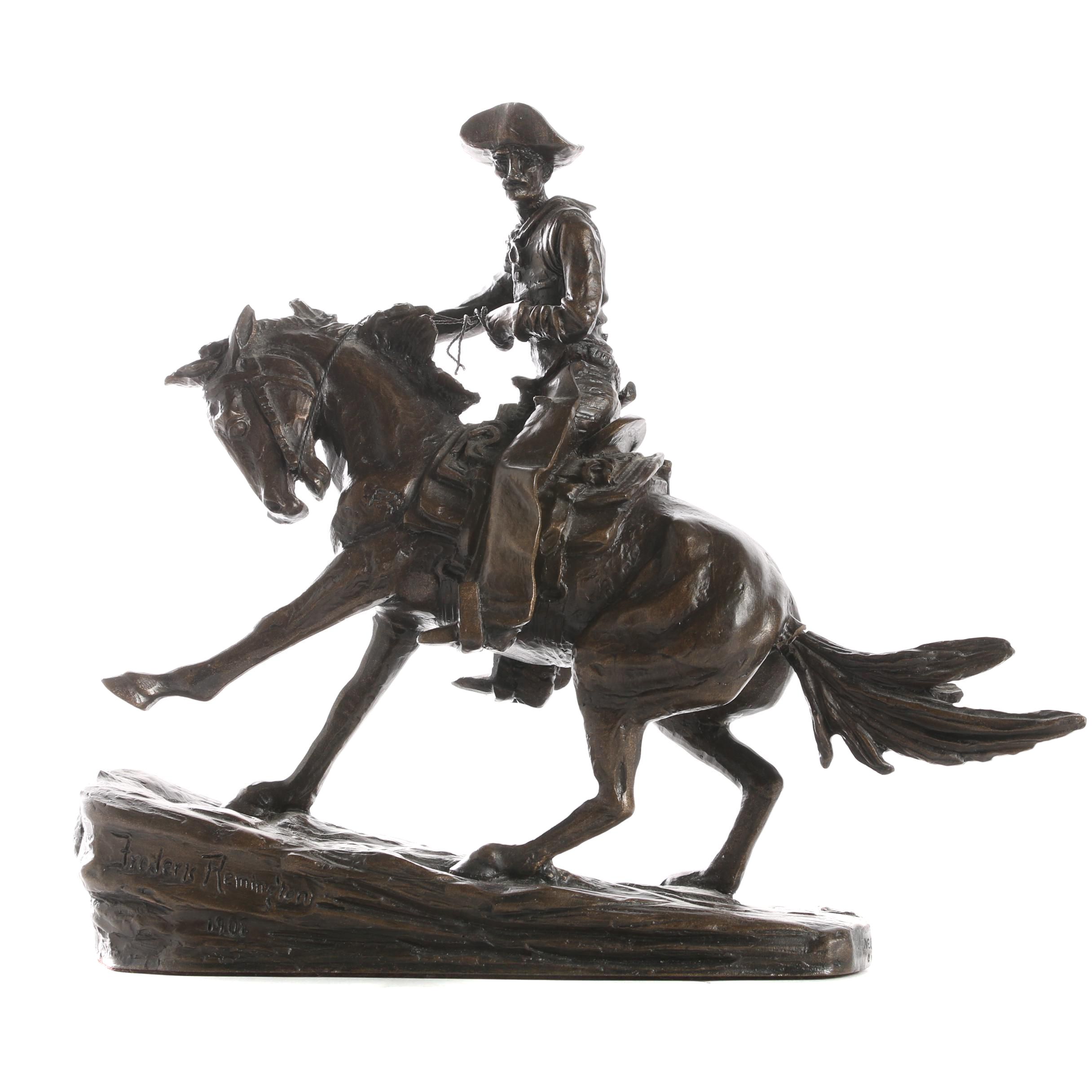 Base Metal Sculpture After Frederic Remington "The Cowboy"