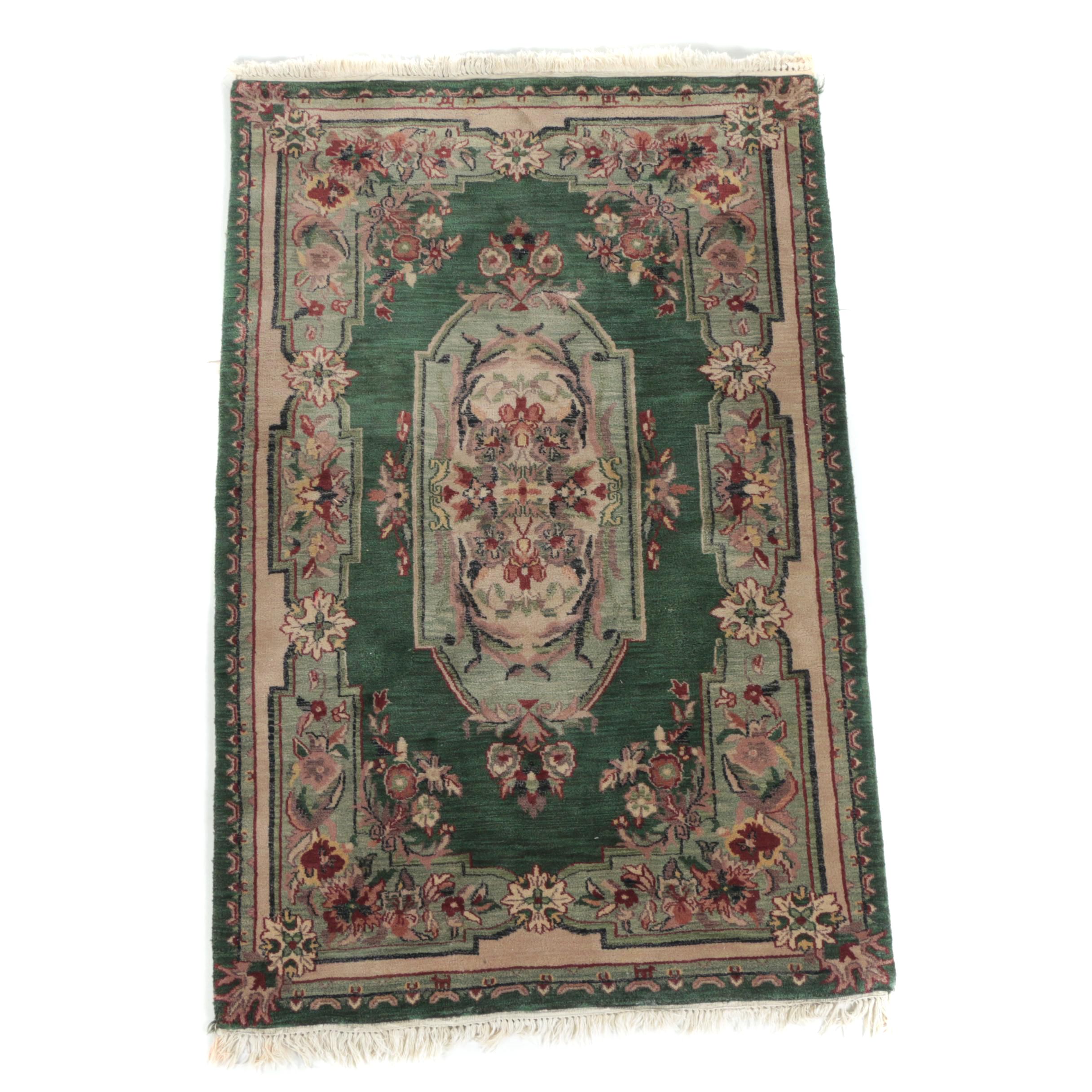Hand-Knotted Indian "Aubusson" Wool Area Rug