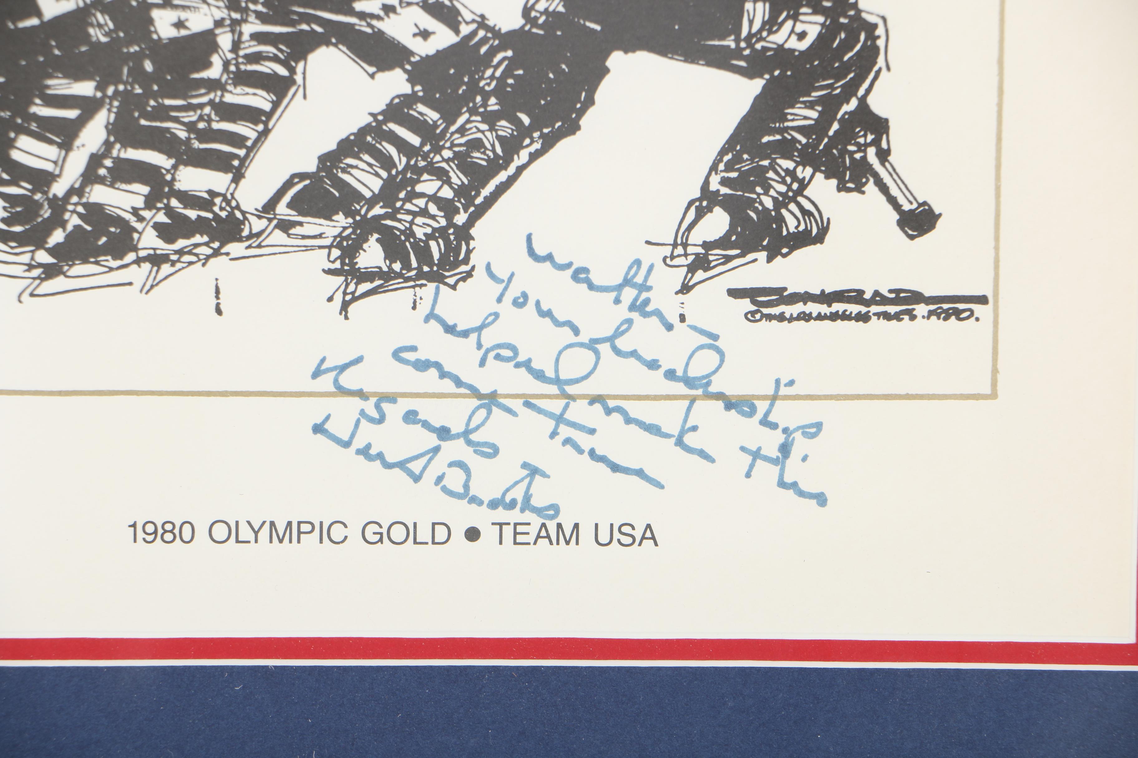 Herb Brooks Signed Print After Paul Conrad's Illustration of U.S. Hockey Team