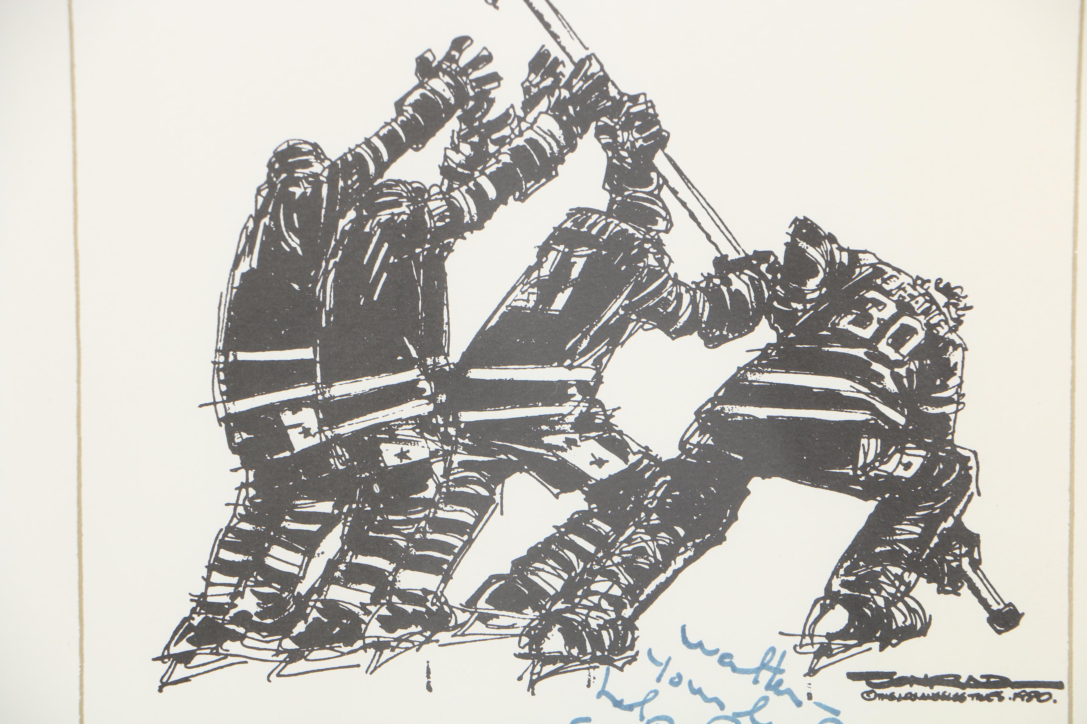 Herb Brooks Signed Print After Paul Conrad's Illustration of U.S. Hockey Team