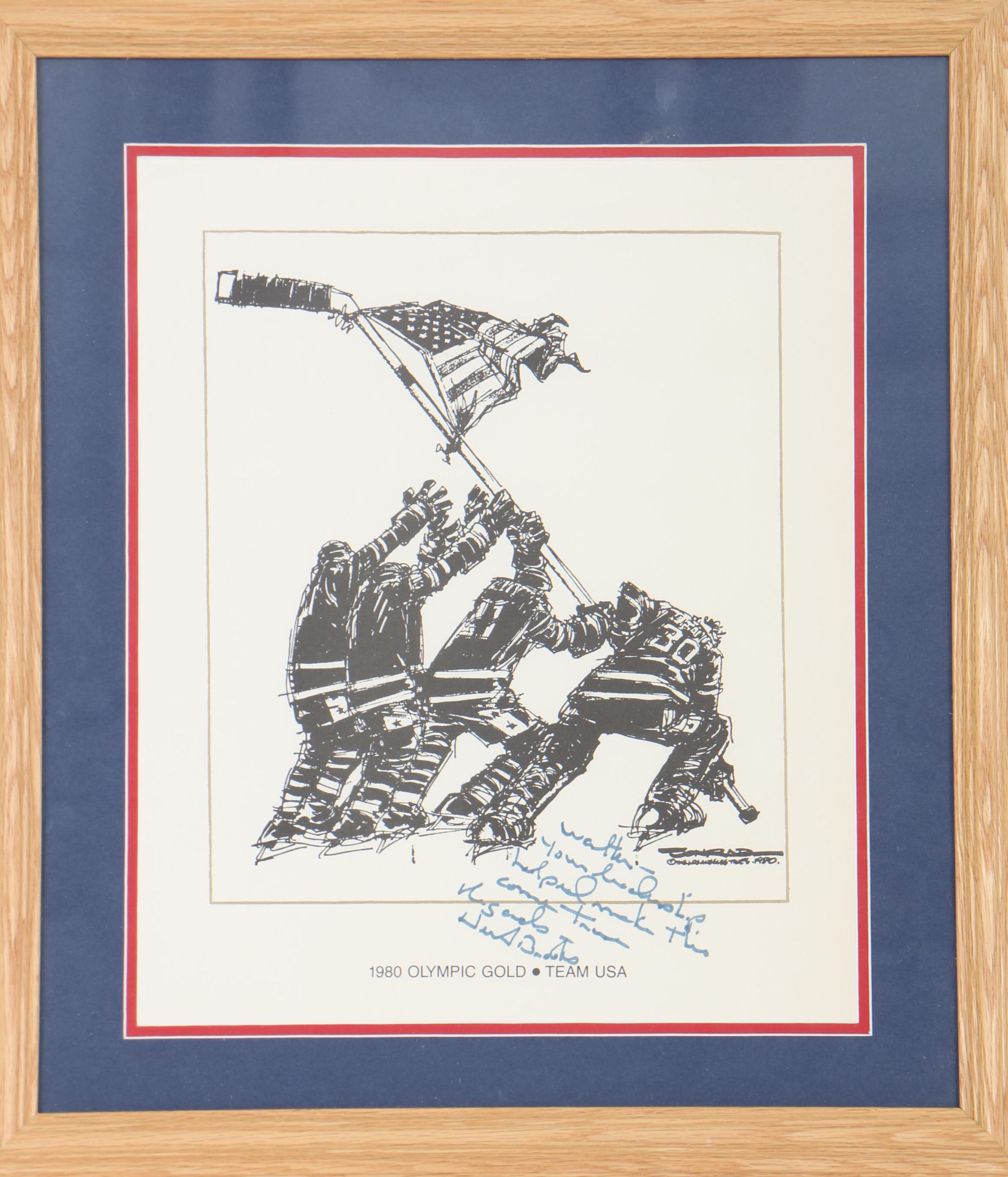 Herb Brooks Signed Print After Paul Conrad's Illustration of U.S. Hockey Team