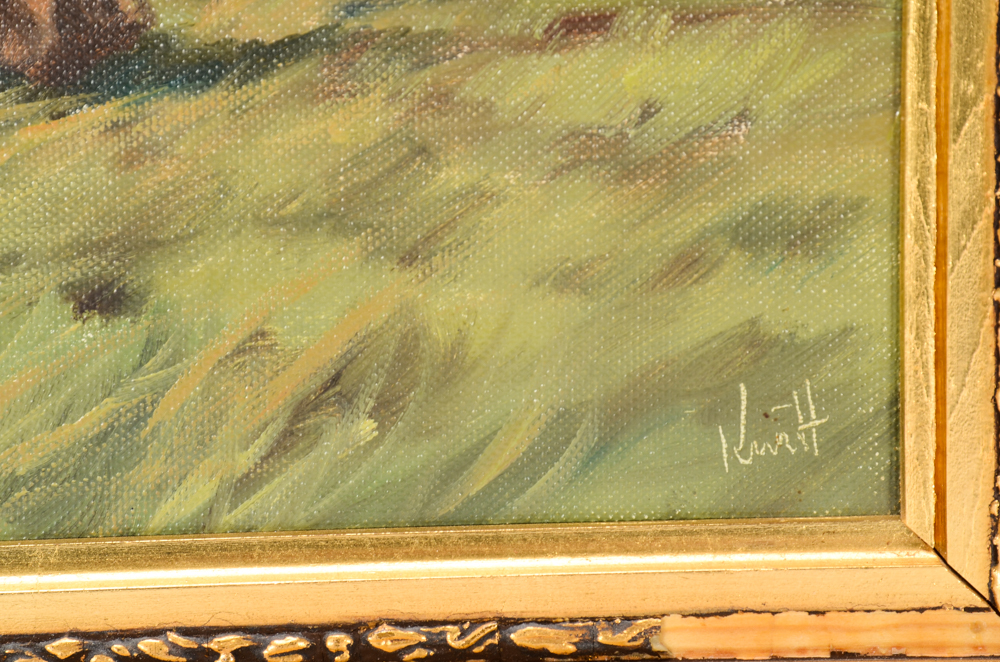 Kurt Haugaard Oil Painting on Canvas of Cattle in Landscape