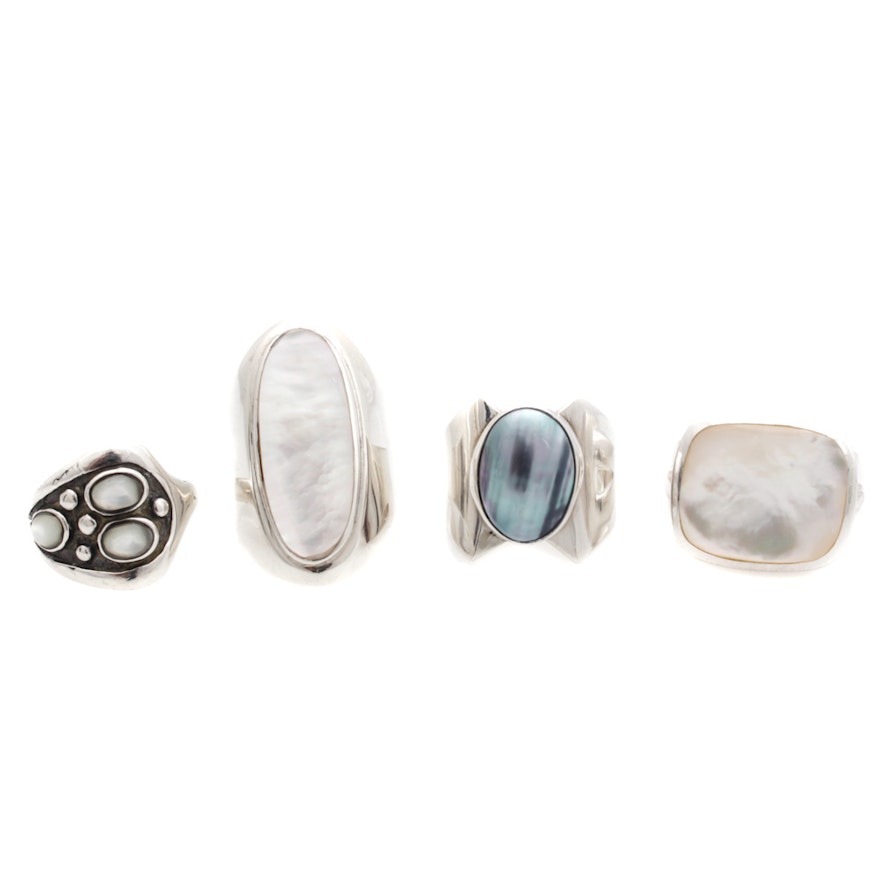 Sterling Silver Rings Featuring Mother of Pearl and Cultured Mabe Pearl