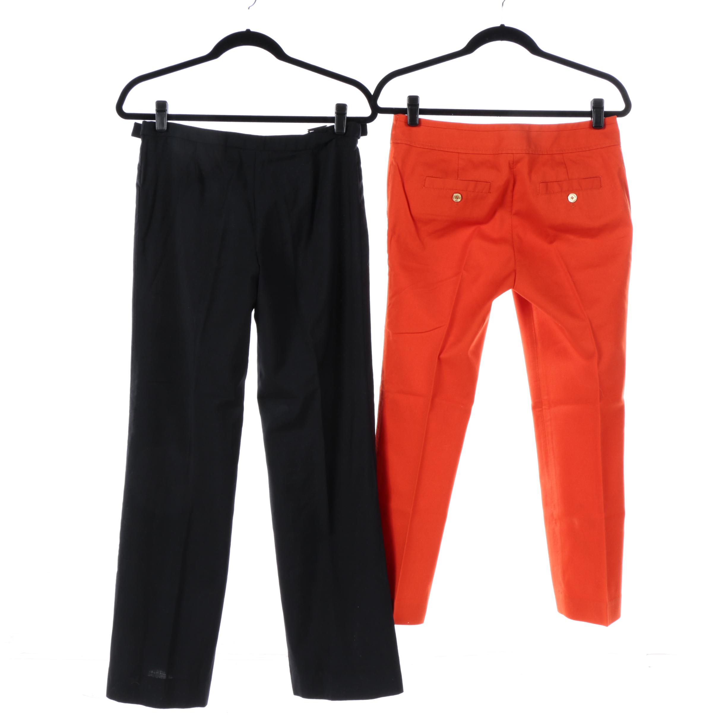 Women's Tory Burch Black Wool Blend and Orange Cotton Blend Pants