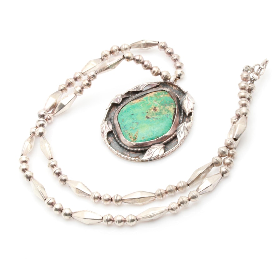 James Clark Navajo Diné Sterling Silver Turquoise Pendant Necklace