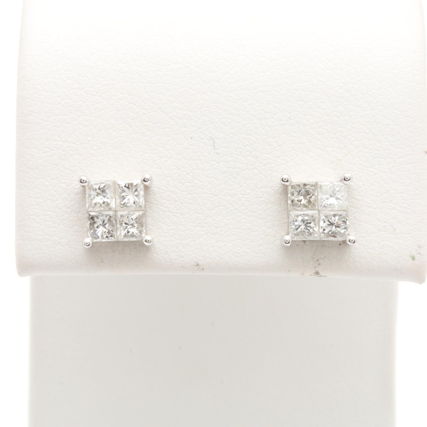 14K White Gold Diamond Earrings With Sterling Silver Findings