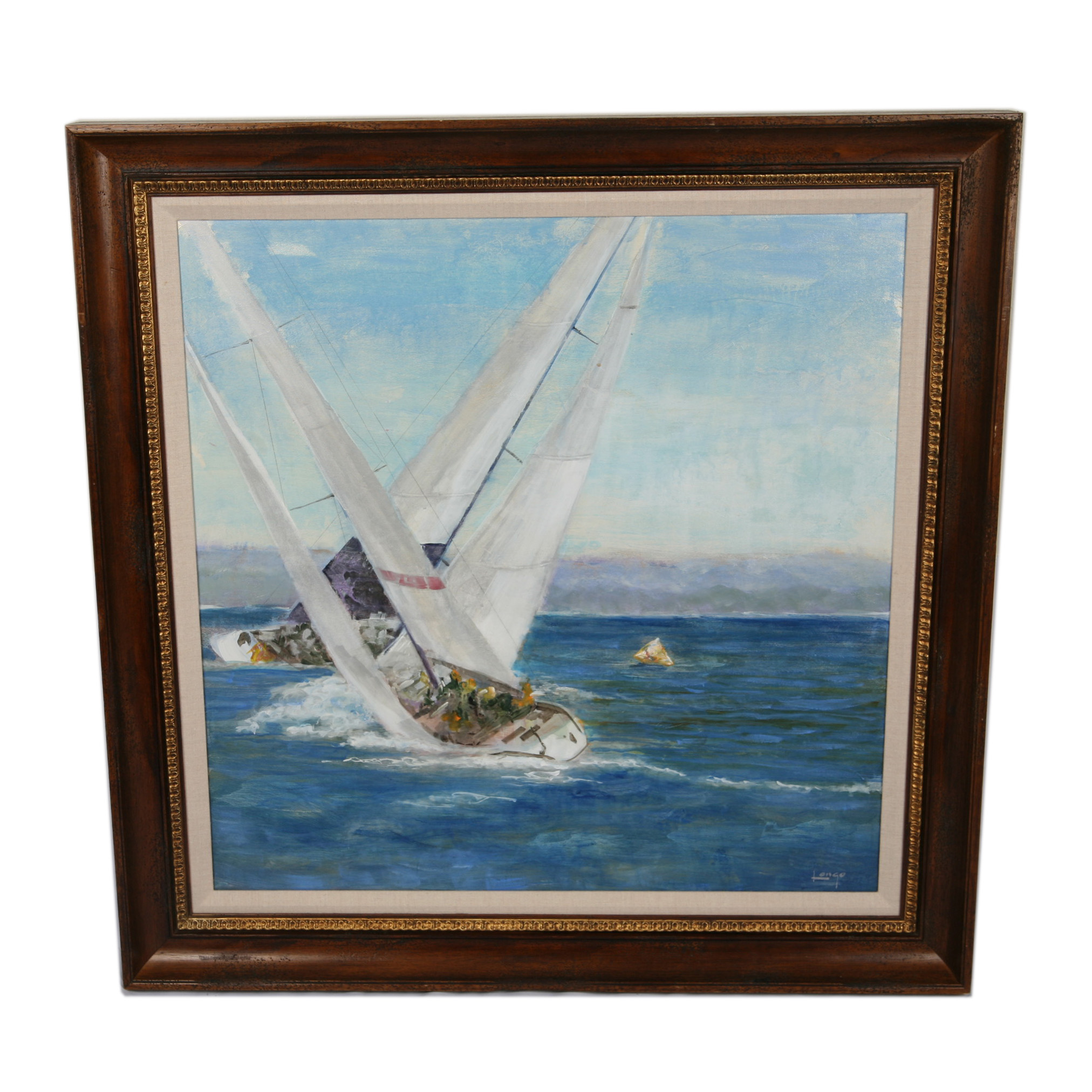 Michael Longo Oil Painting on Canvas of Sailing Yachts