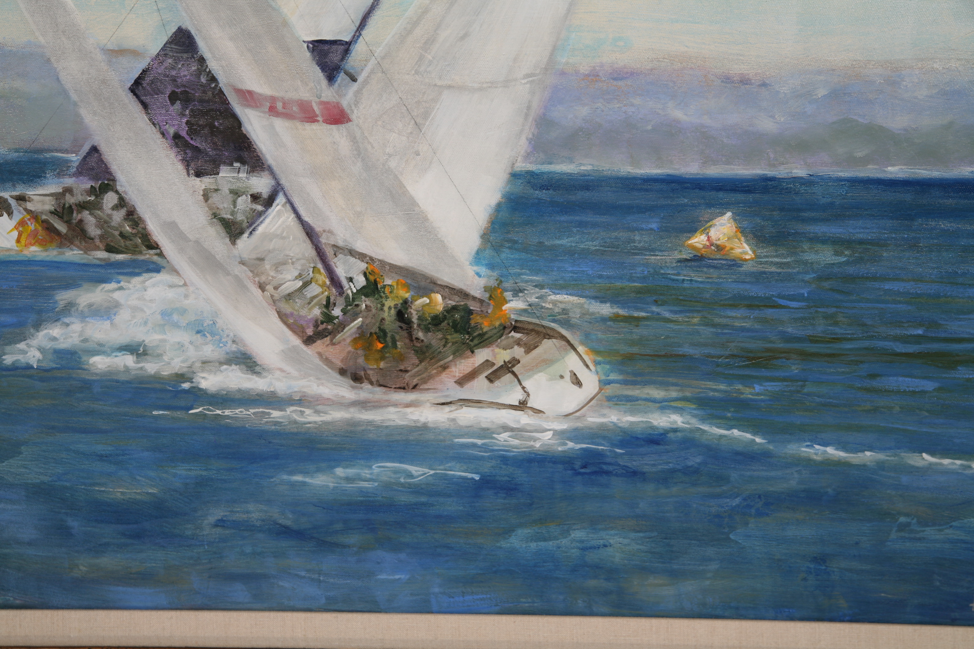 Michael Longo Oil Painting on Canvas of Sailing Yachts