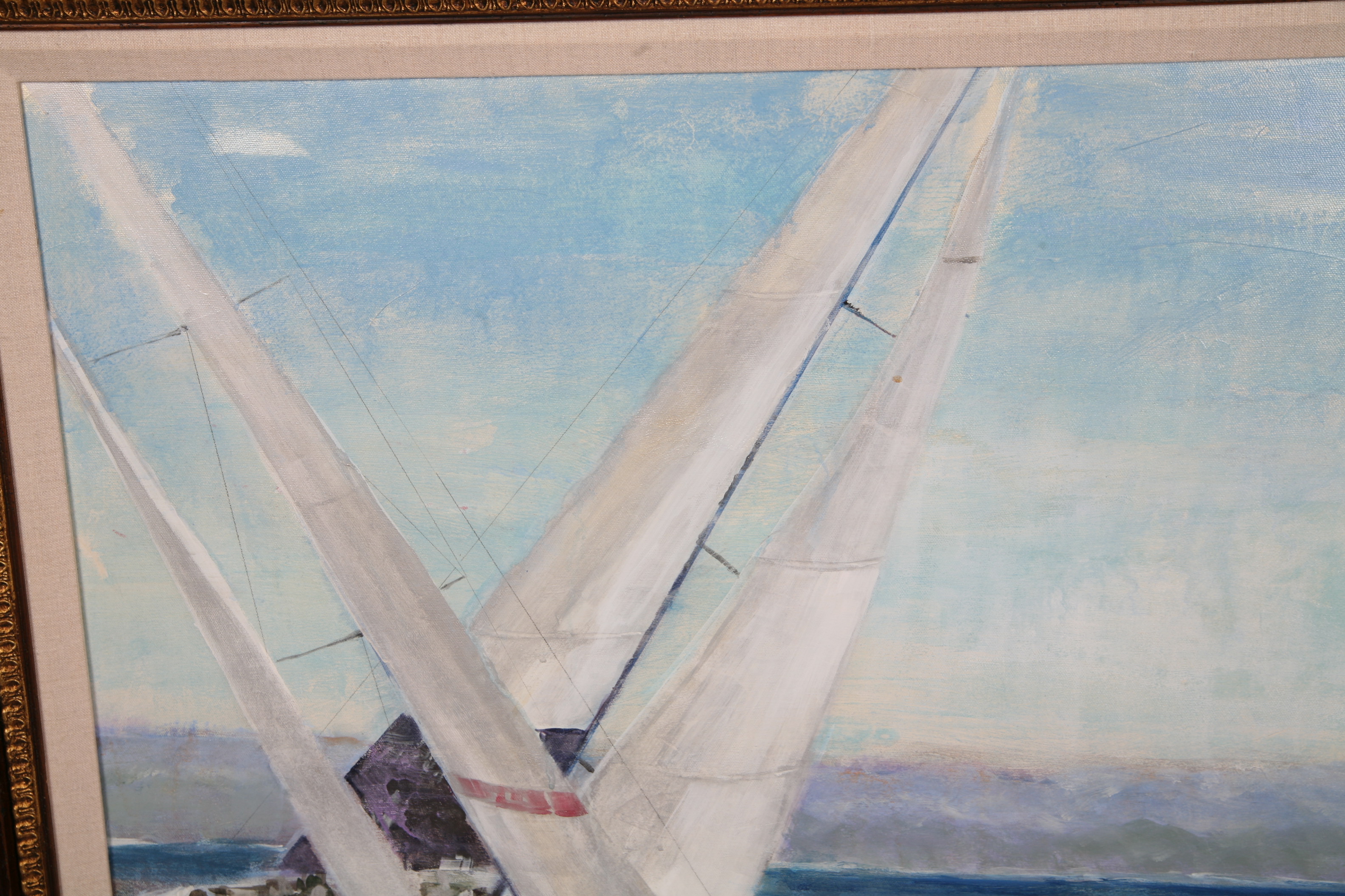 Michael Longo Oil Painting on Canvas of Sailing Yachts