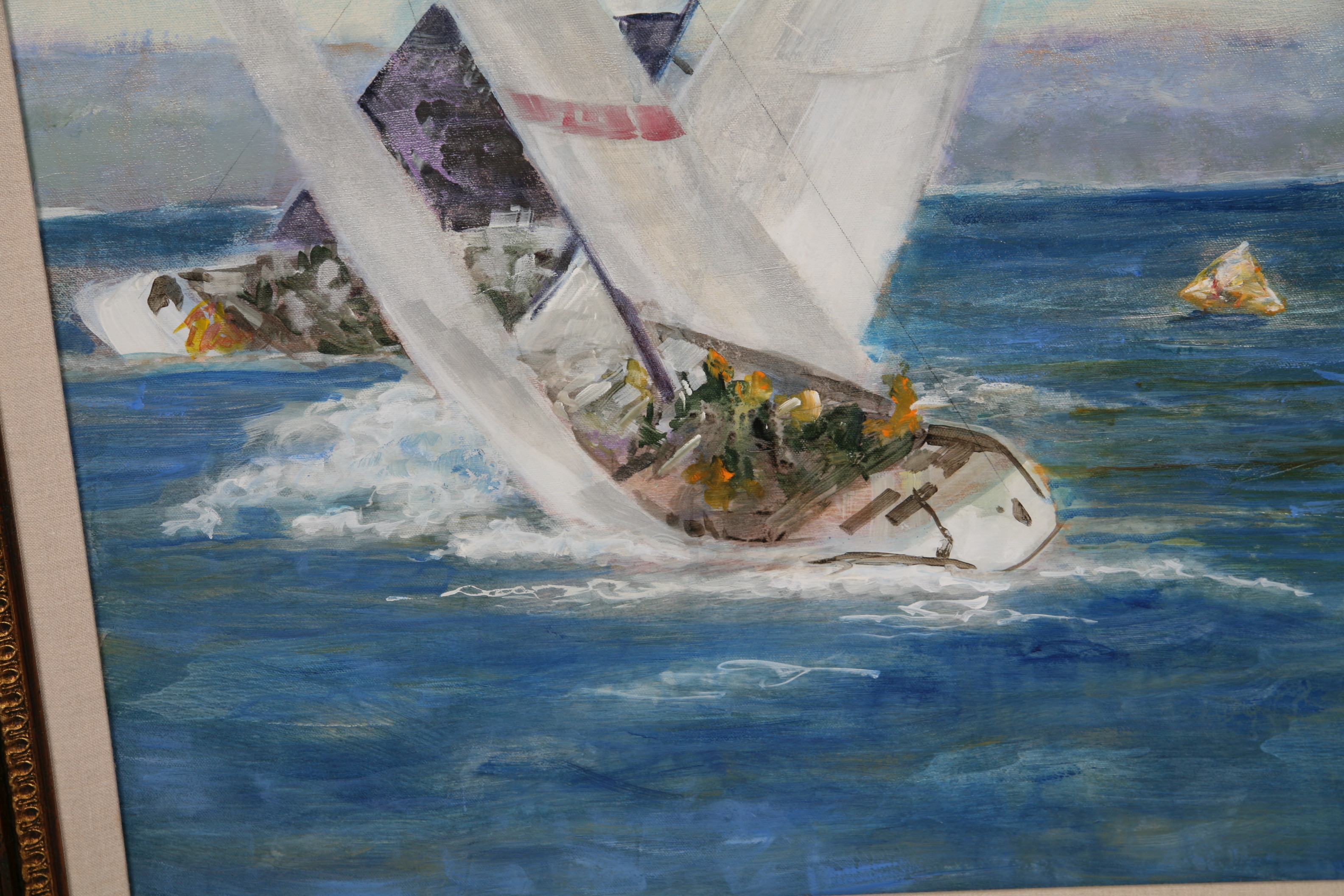 Michael Longo Oil Painting on Canvas of Sailing Yachts