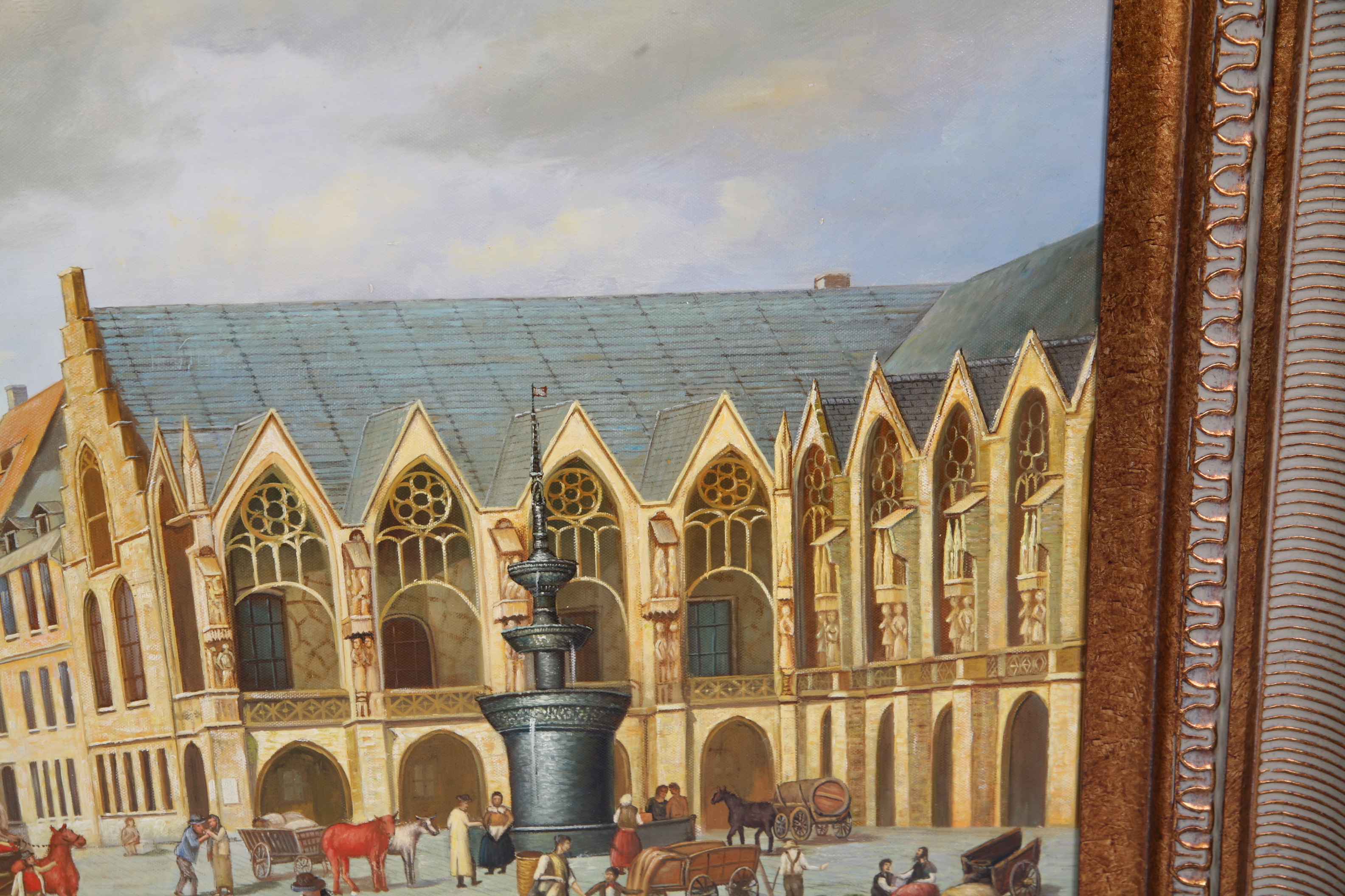A. Sweands Oil Painting of 19th-Century European Market Scene