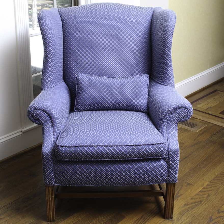 Vintage Chippendale Style Blue Upholstered Armchair