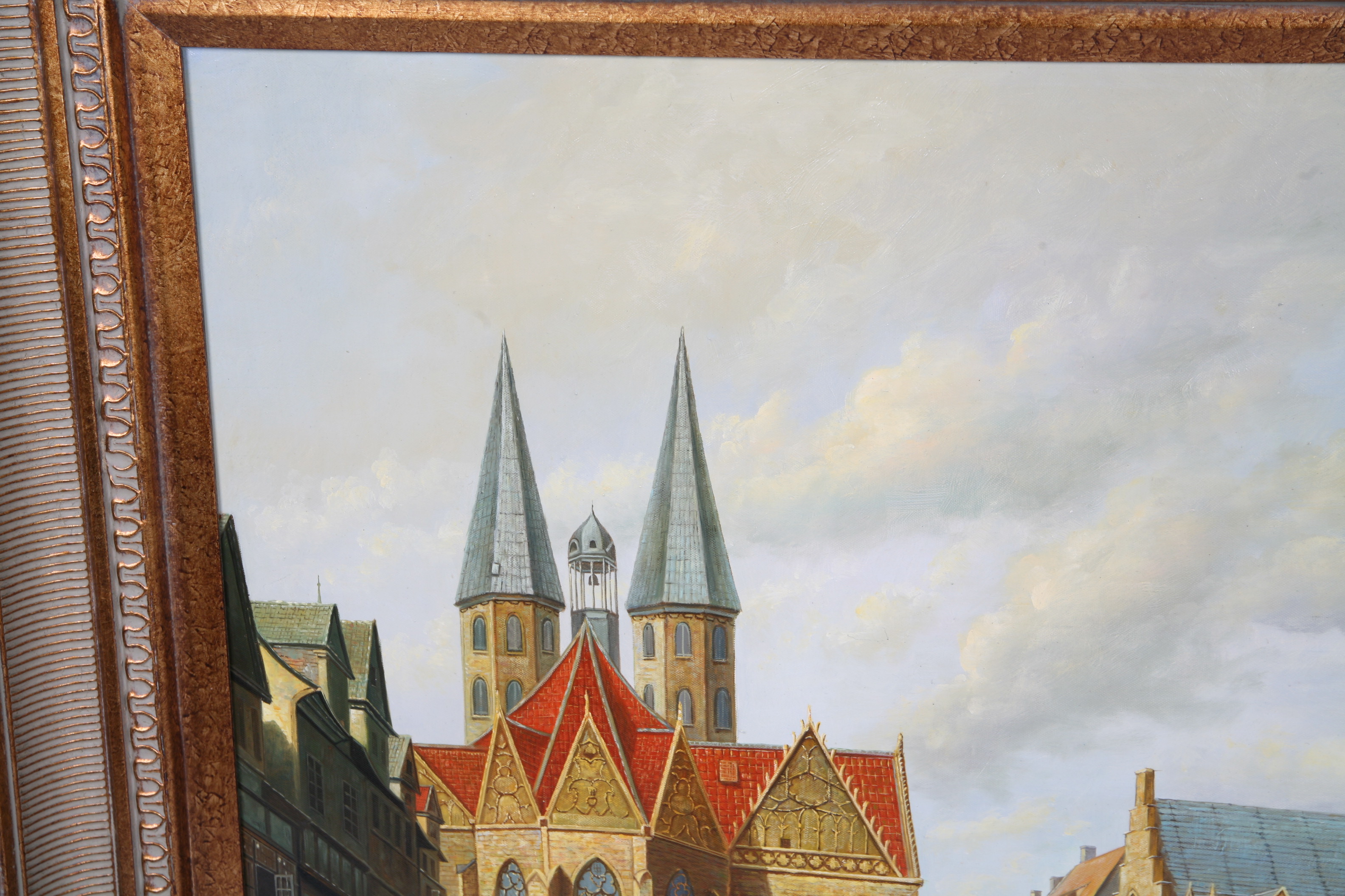 A. Sweands Oil Painting of 19th-Century European Market Scene