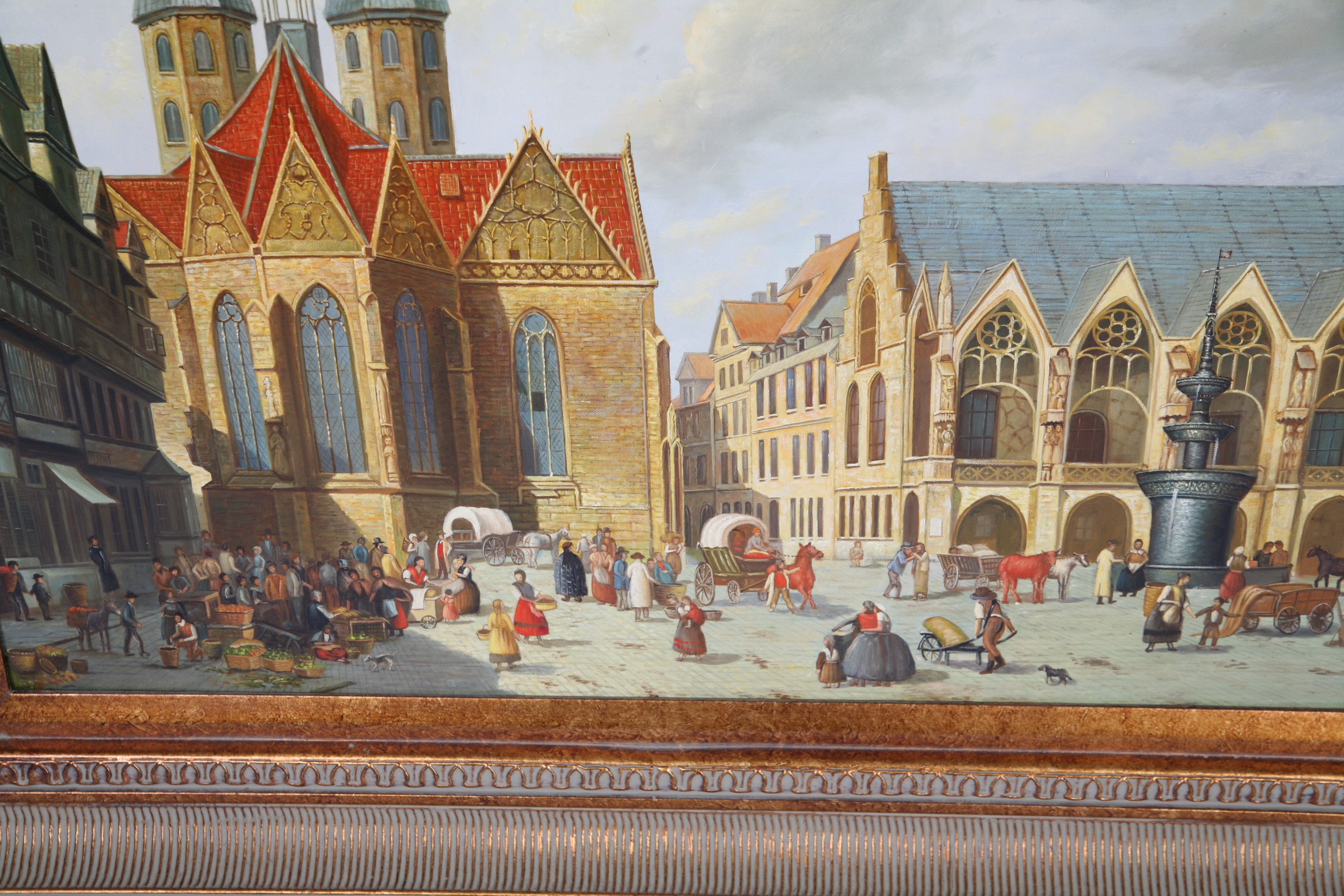 A. Sweands Oil Painting of 19th-Century European Market Scene