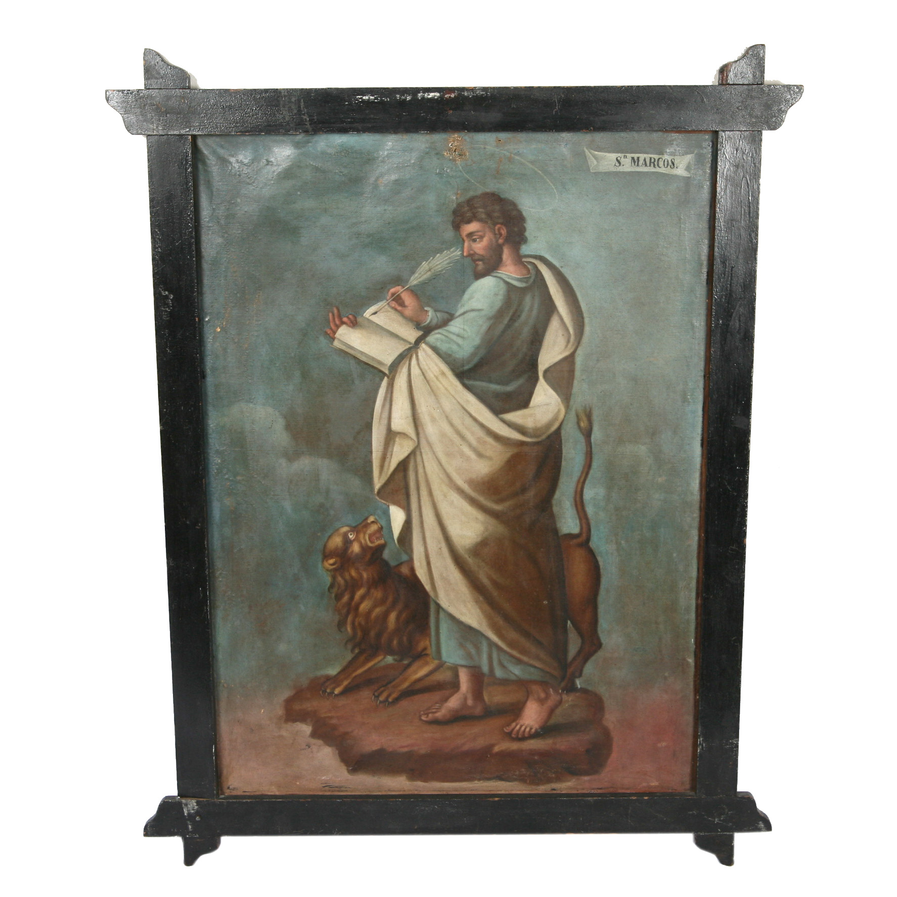 Vintage Oil Painting of Saint Mark with Lion