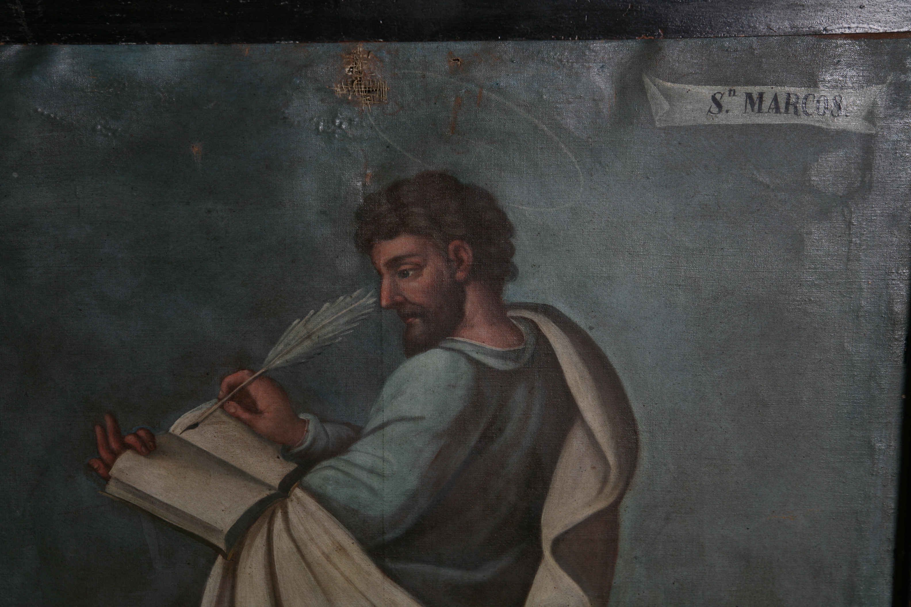 Vintage Oil Painting of Saint Mark with Lion