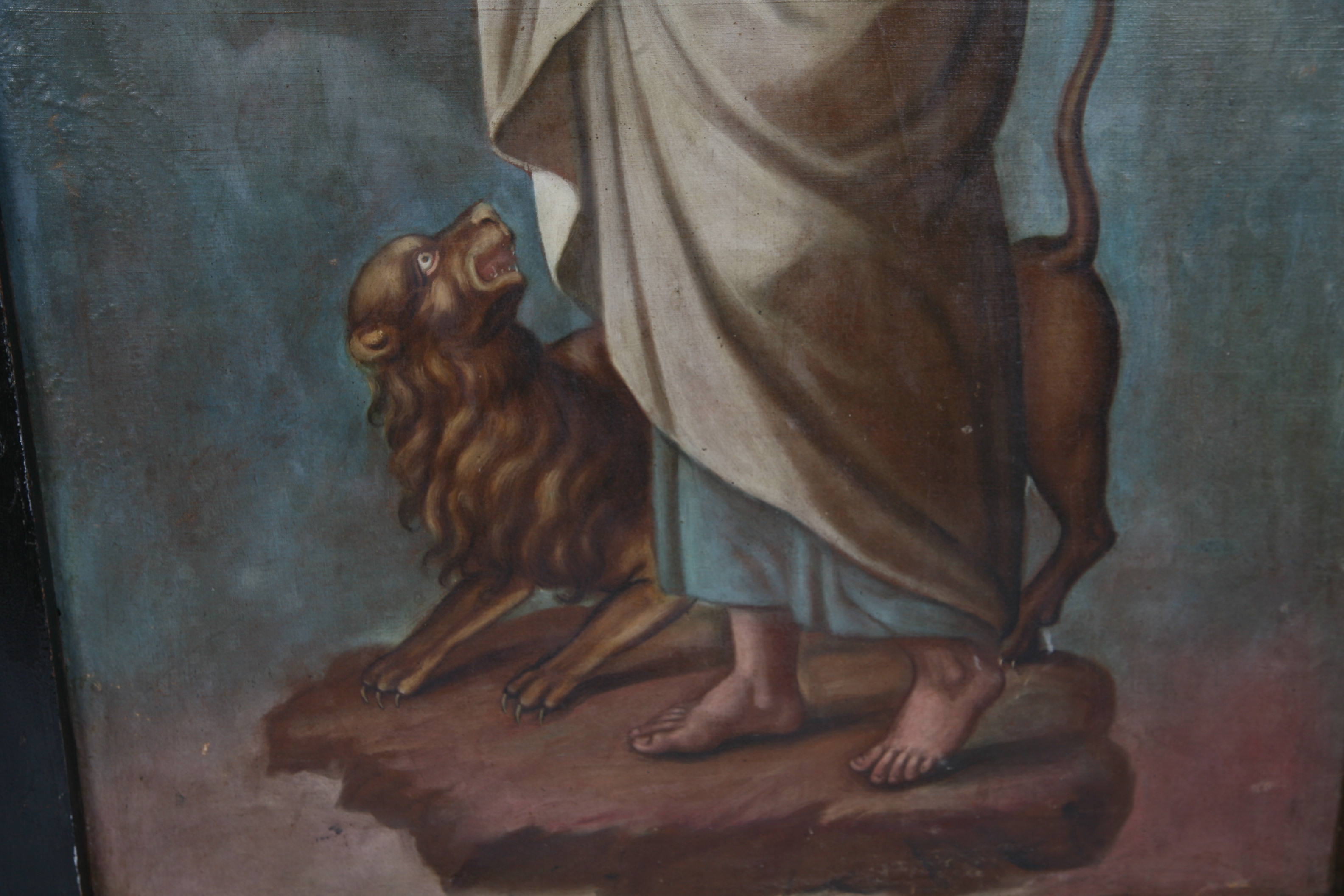 Vintage Oil Painting of Saint Mark with Lion