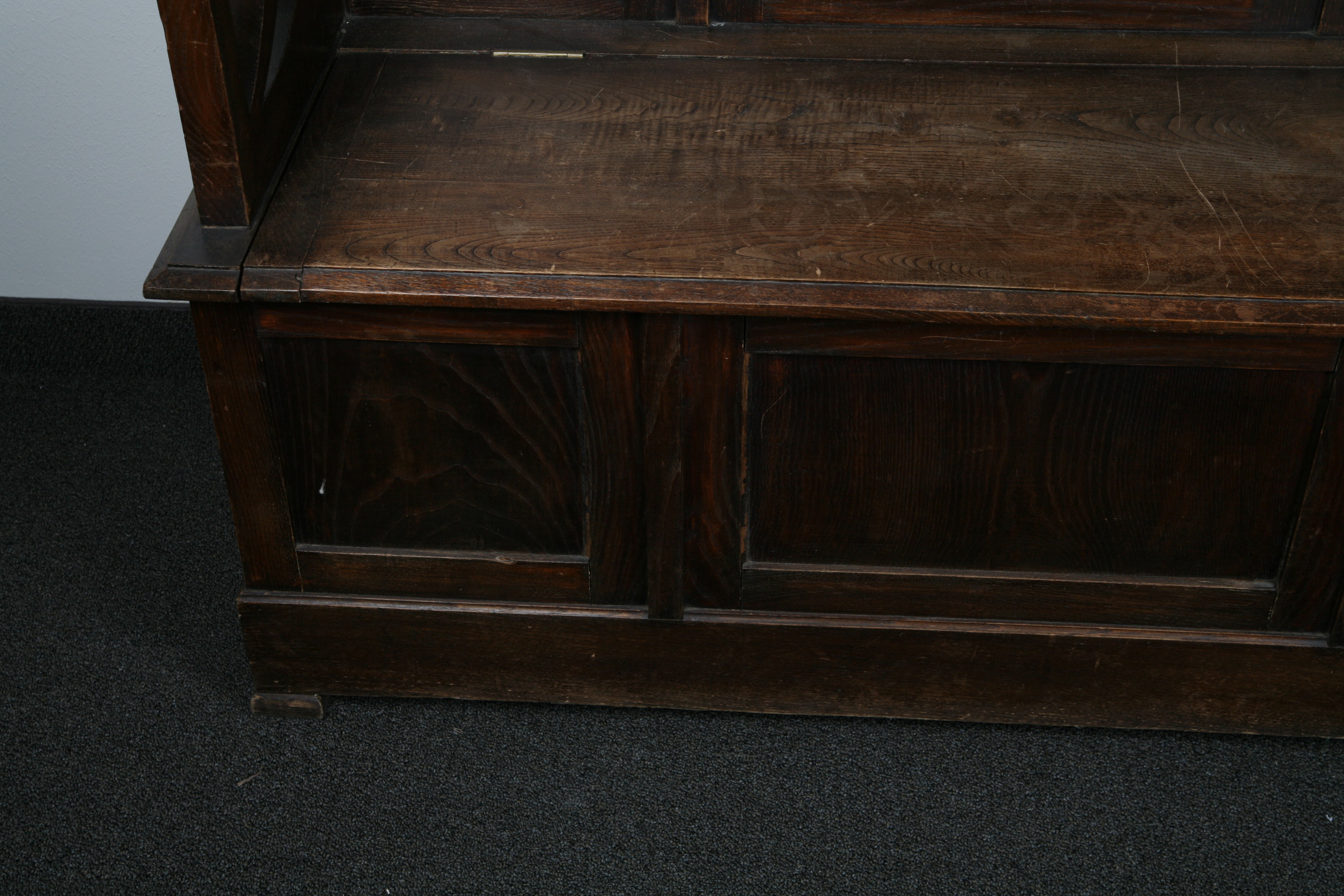 Italian Art Nouveau High Back Oak Storage Bench