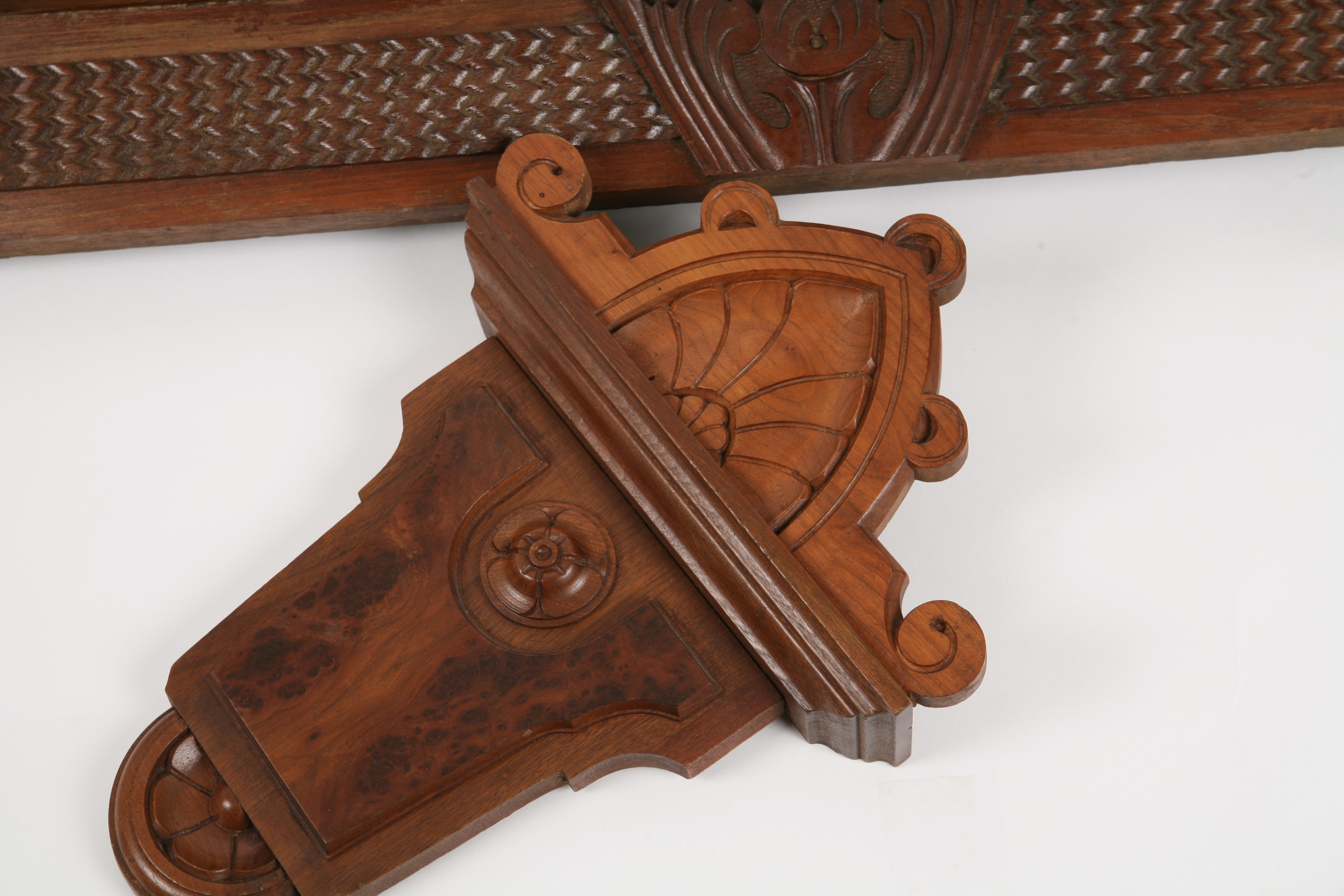 Carved Oak Architectural Pediment and Corbel