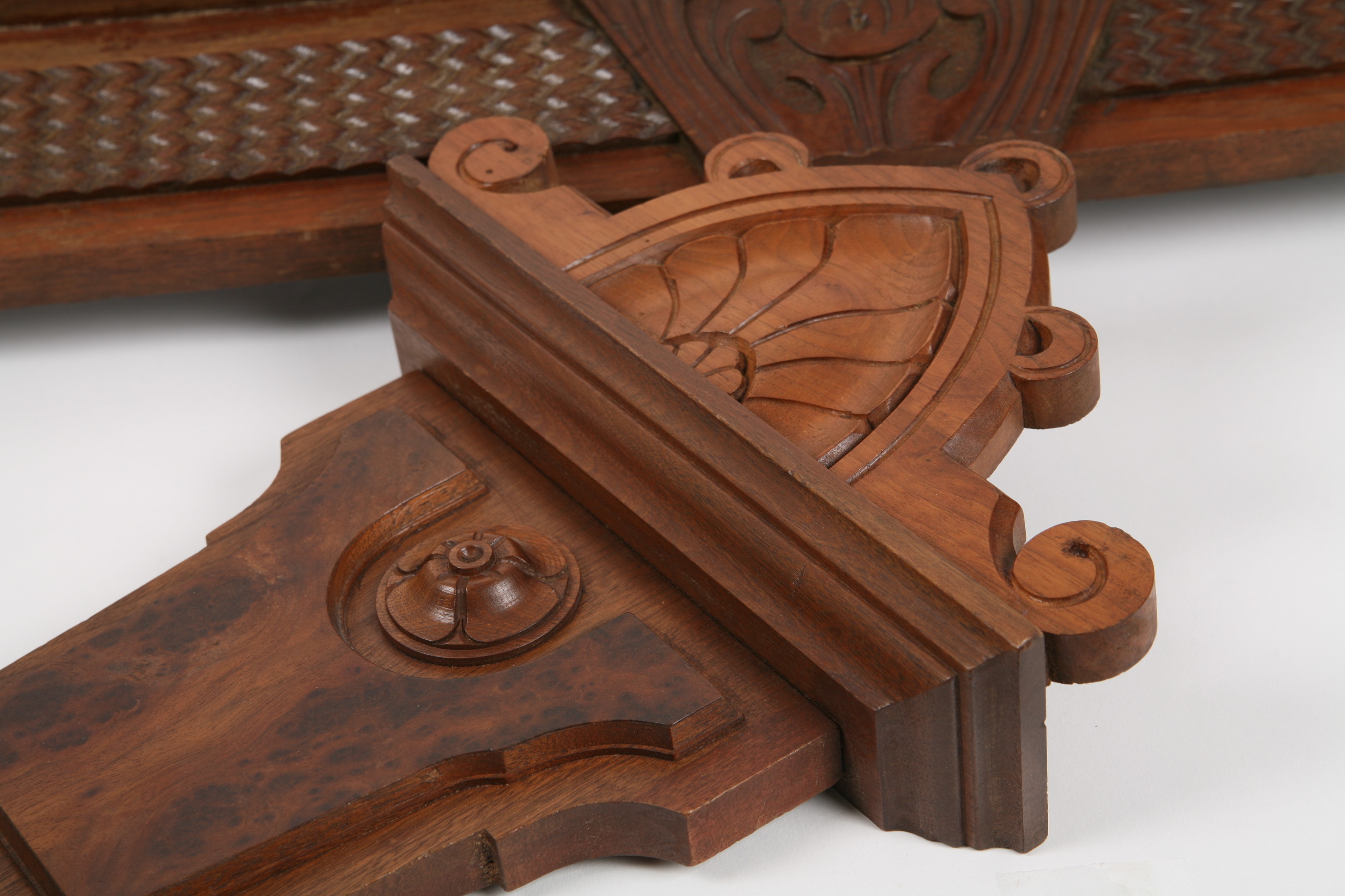 Carved Oak Architectural Pediment and Corbel