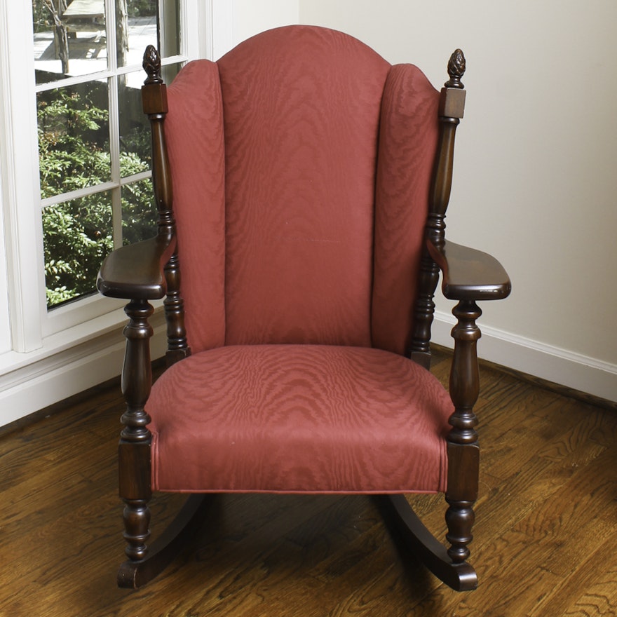 Vintage Upholstered Wingback Rocking Chair