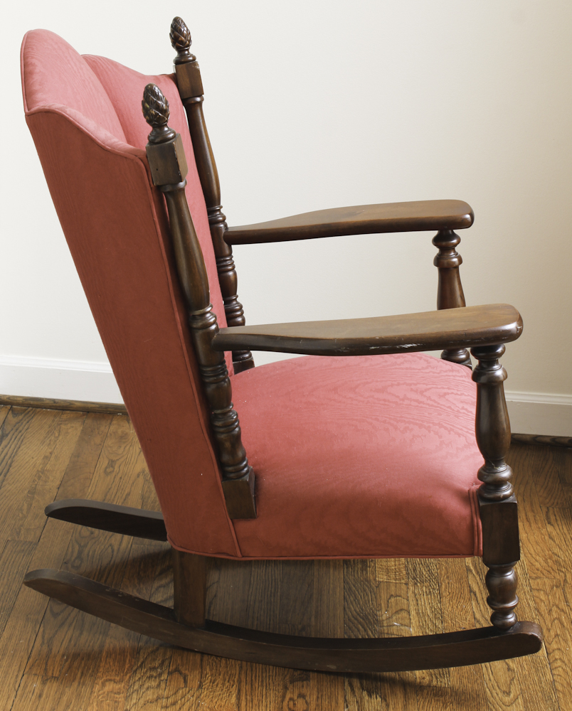 Vintage Upholstered Wingback Rocking Chair