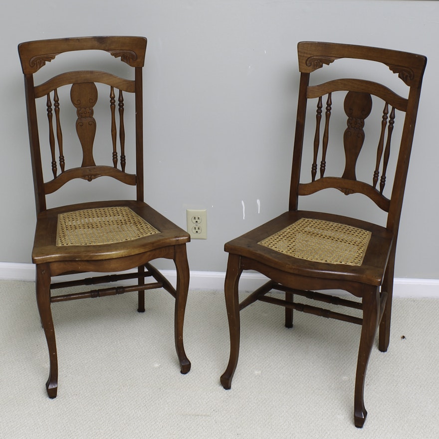 Pair of Vintage Walnut Side Chairs with Cane Seats
