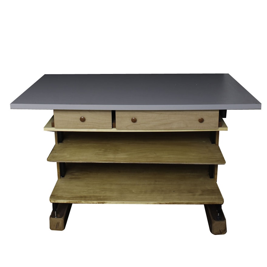 Modern Tiered Laminate Top Drafting Table with Shelving