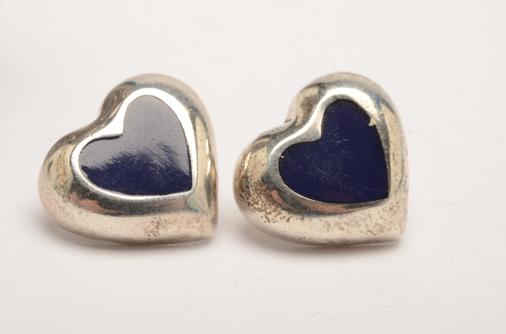 Sterling Silver Lighter Case and Heart-Shaped Earrings