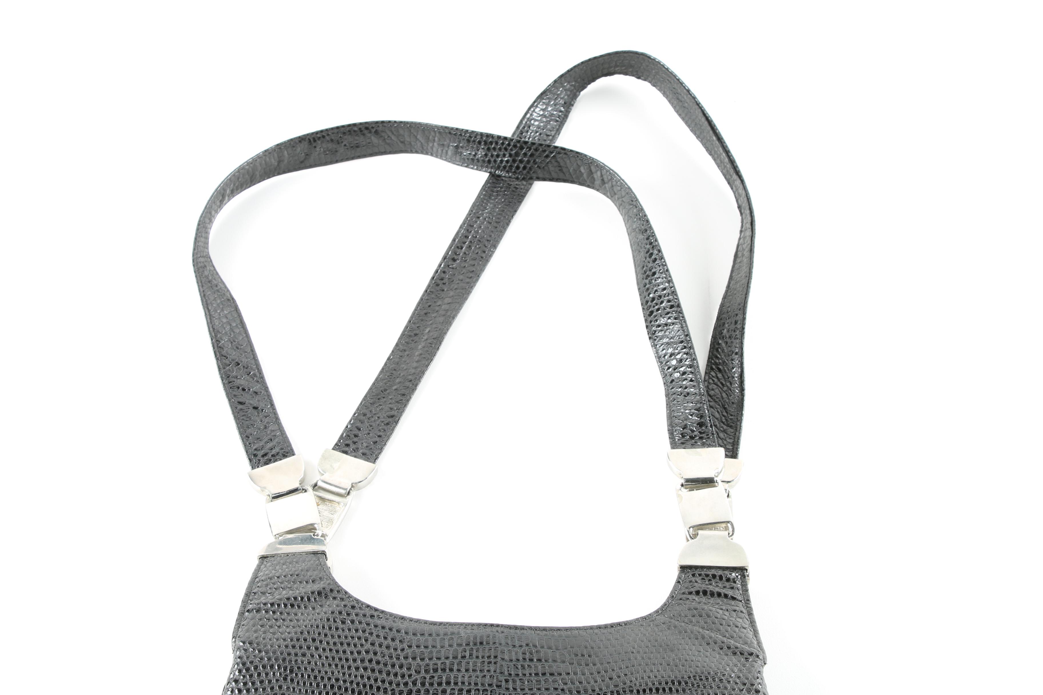 Vintage Glen Miller For Ann Turk Lizard Embossed Black Leather Handbag