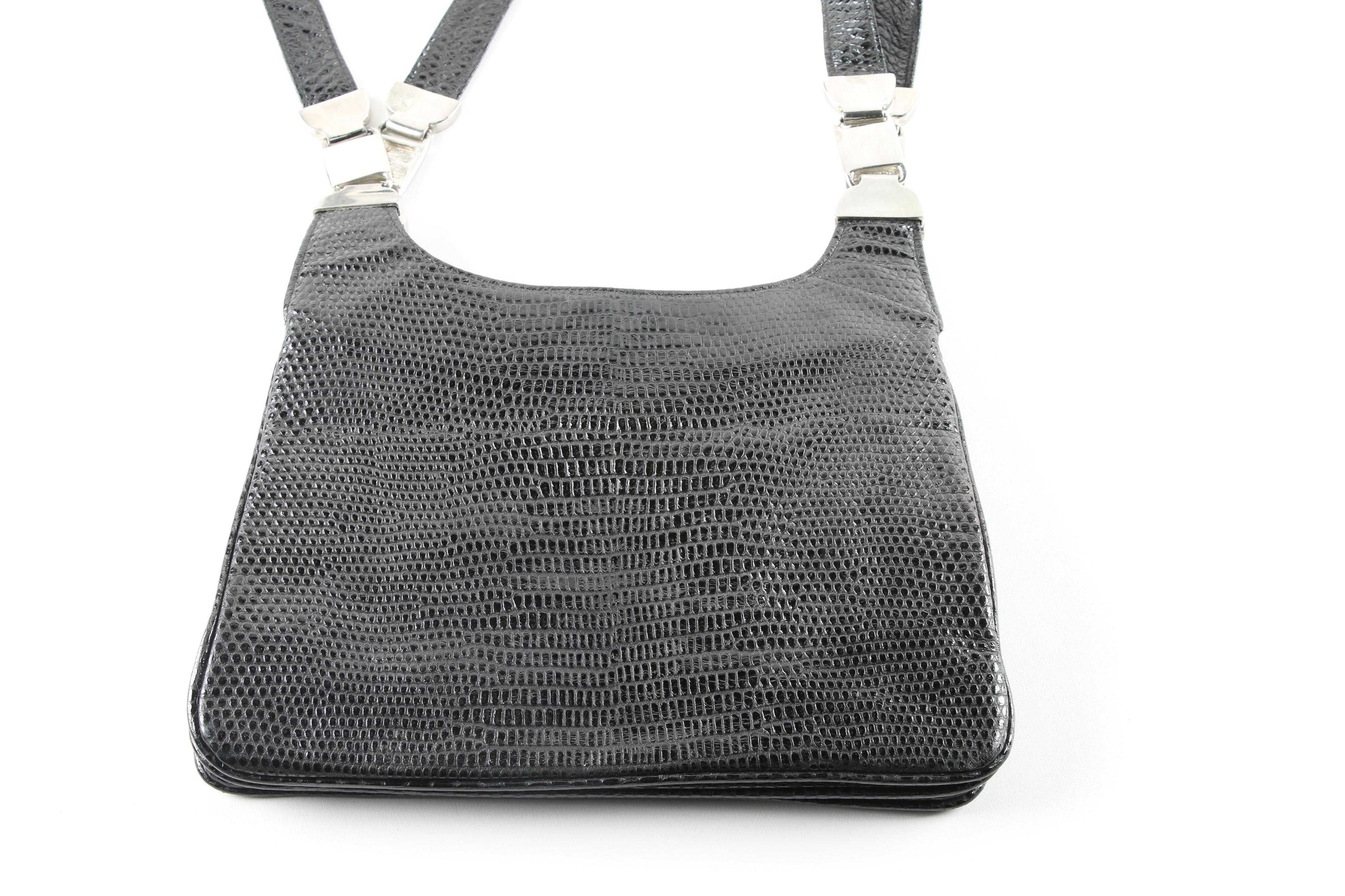 Vintage Glen Miller For Ann Turk Lizard Embossed Black Leather Handbag